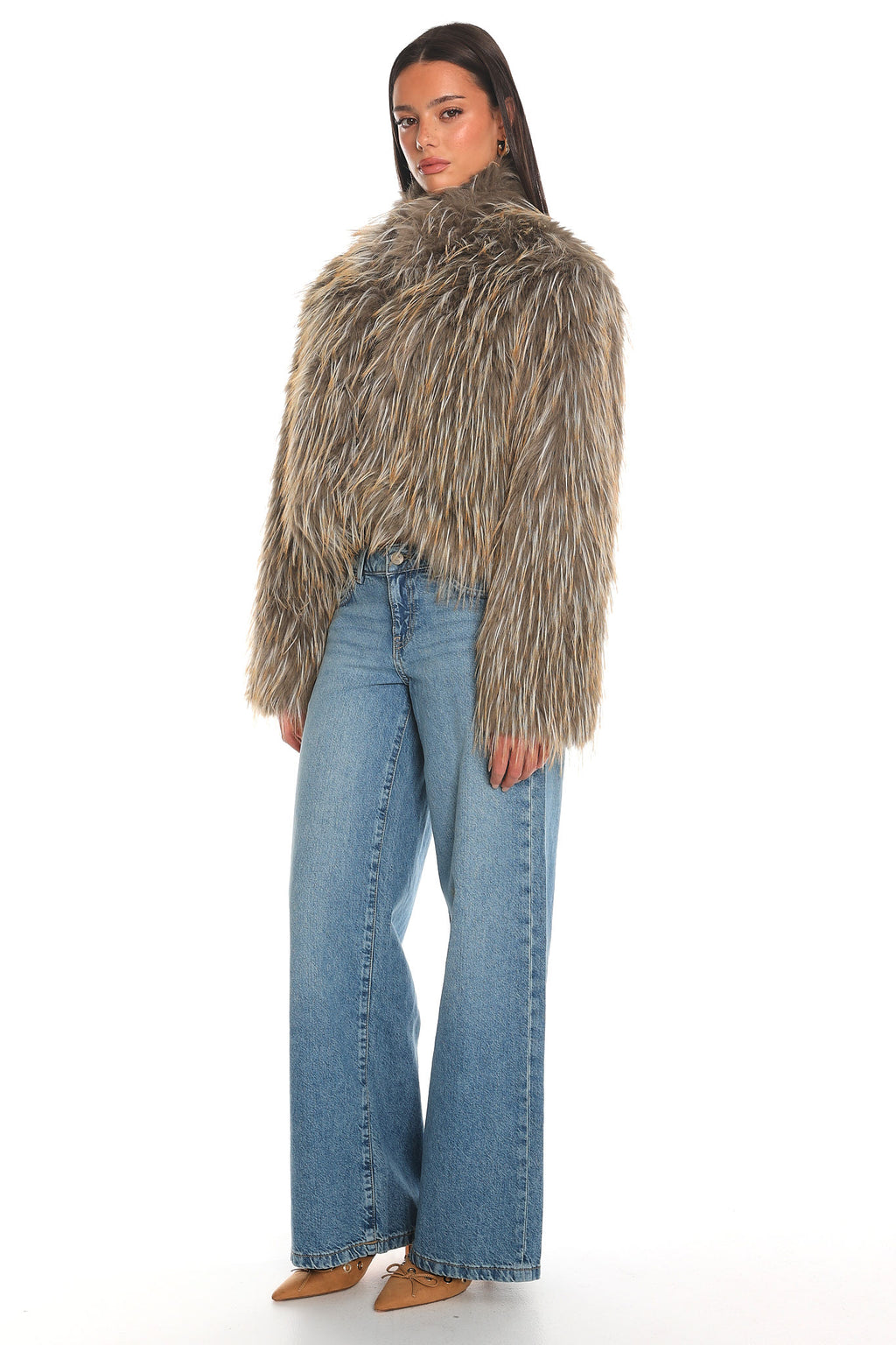 Wild Rumour Faux Fur Cropped Jacket Olive