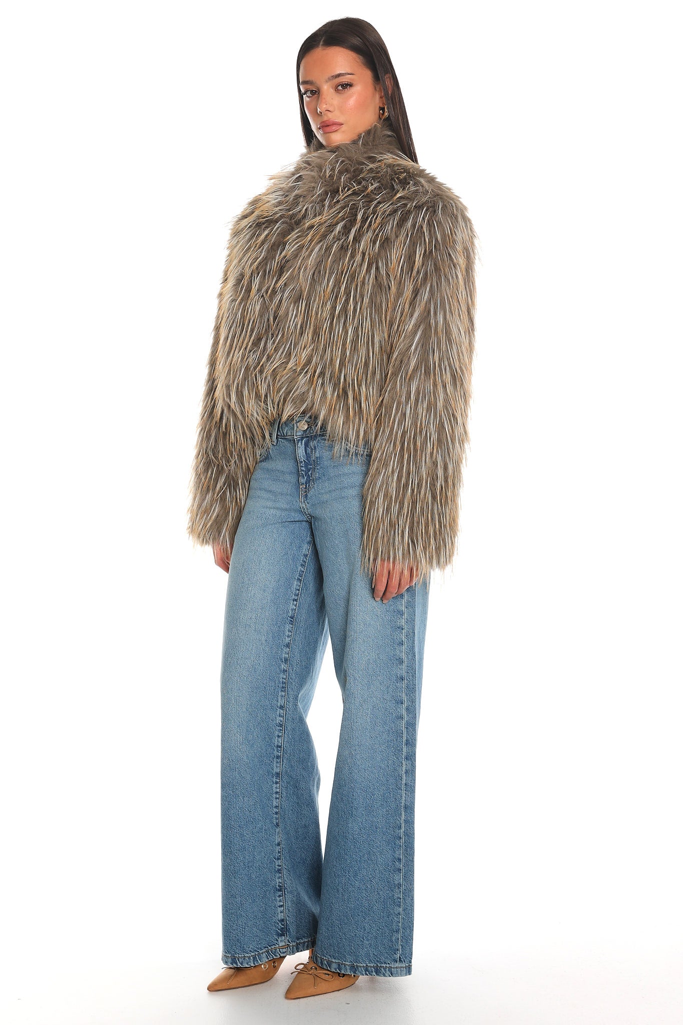 Wild Rumour Faux Fur Cropped Jacket Olive