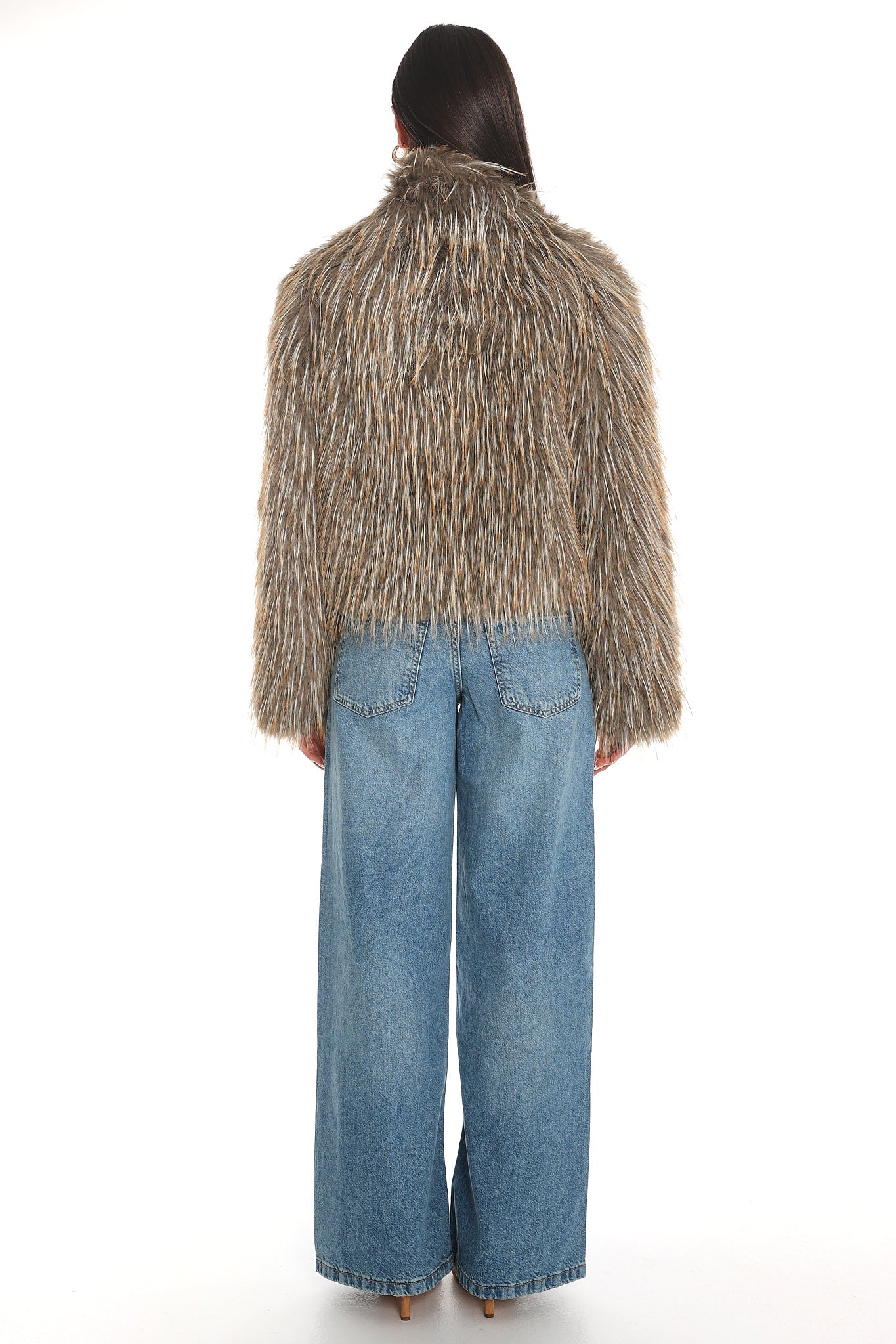 Wild Rumour Faux Fur Cropped Jacket Olive