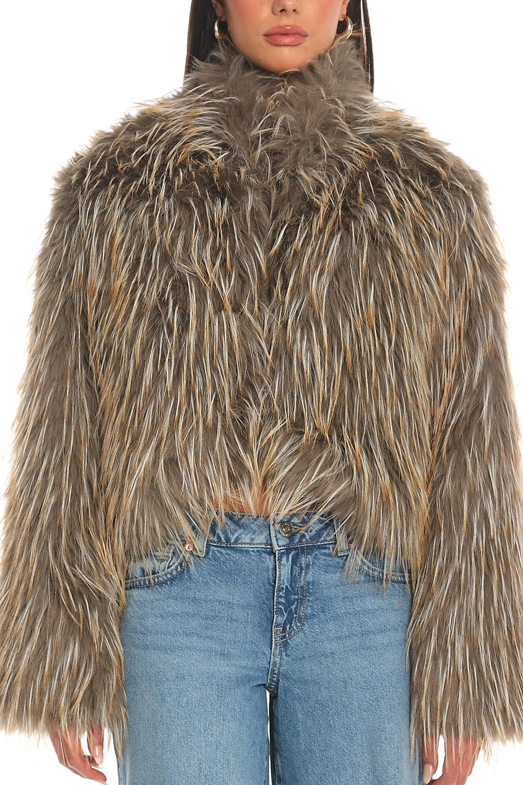 Wild Rumour Faux Fur Cropped Jacket Olive