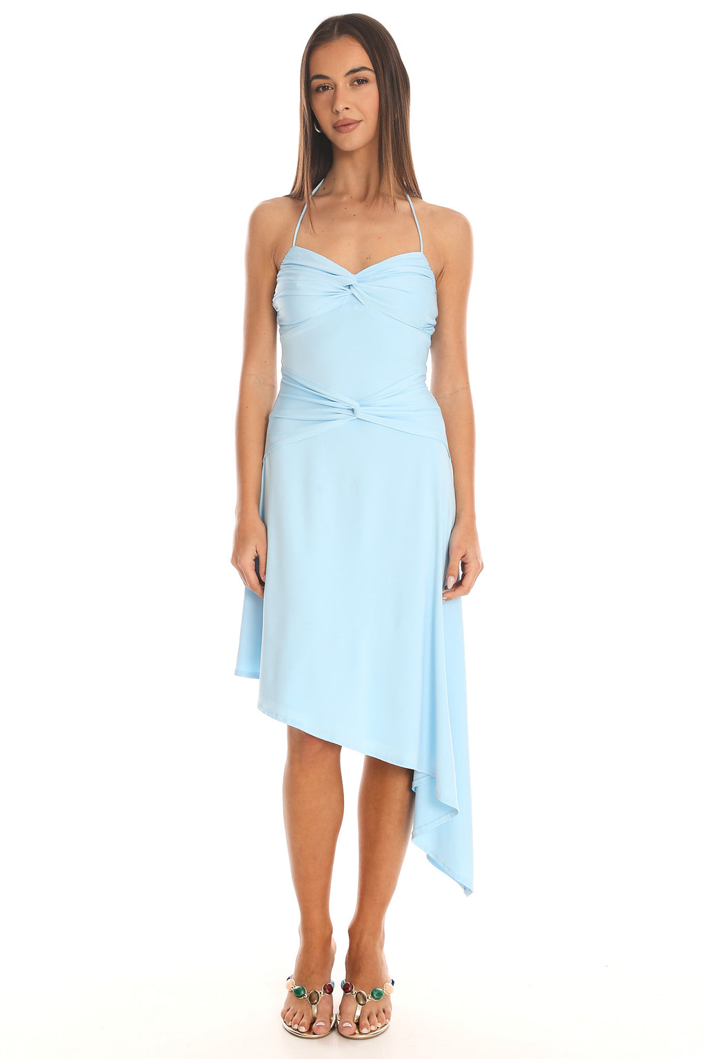 Summer Haze Asymmetric Midi Dress Light Blue