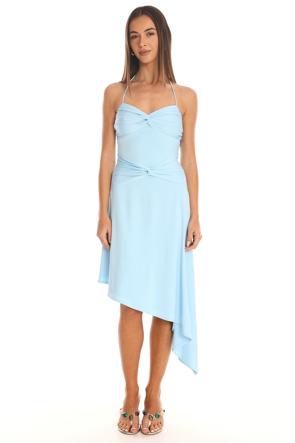Summer Haze Asymmetric Midi Dress Light Blue