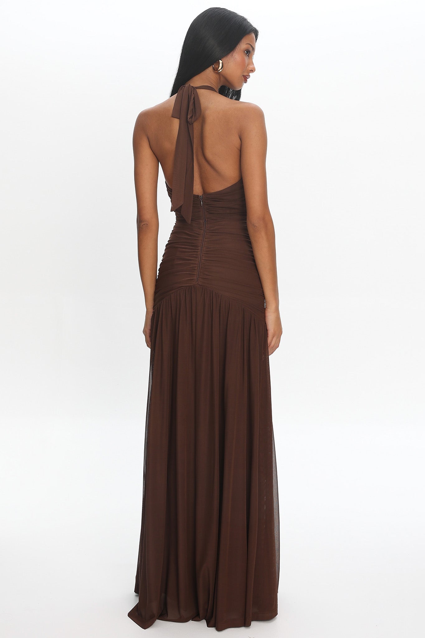 Bewitched Halter Mesh Maxi Dress Cocoa