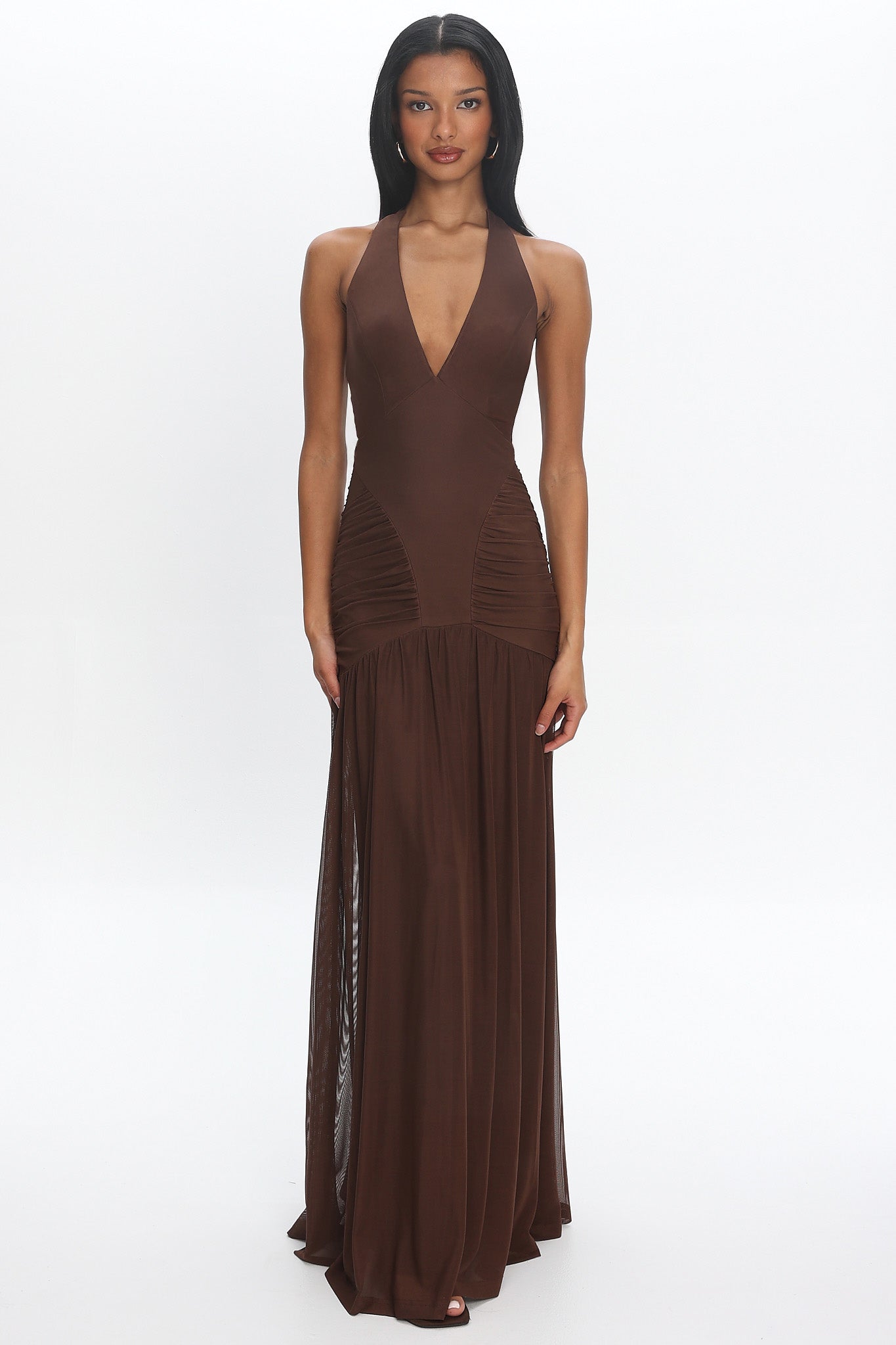 Bewitched Halter Mesh Maxi Dress Cocoa