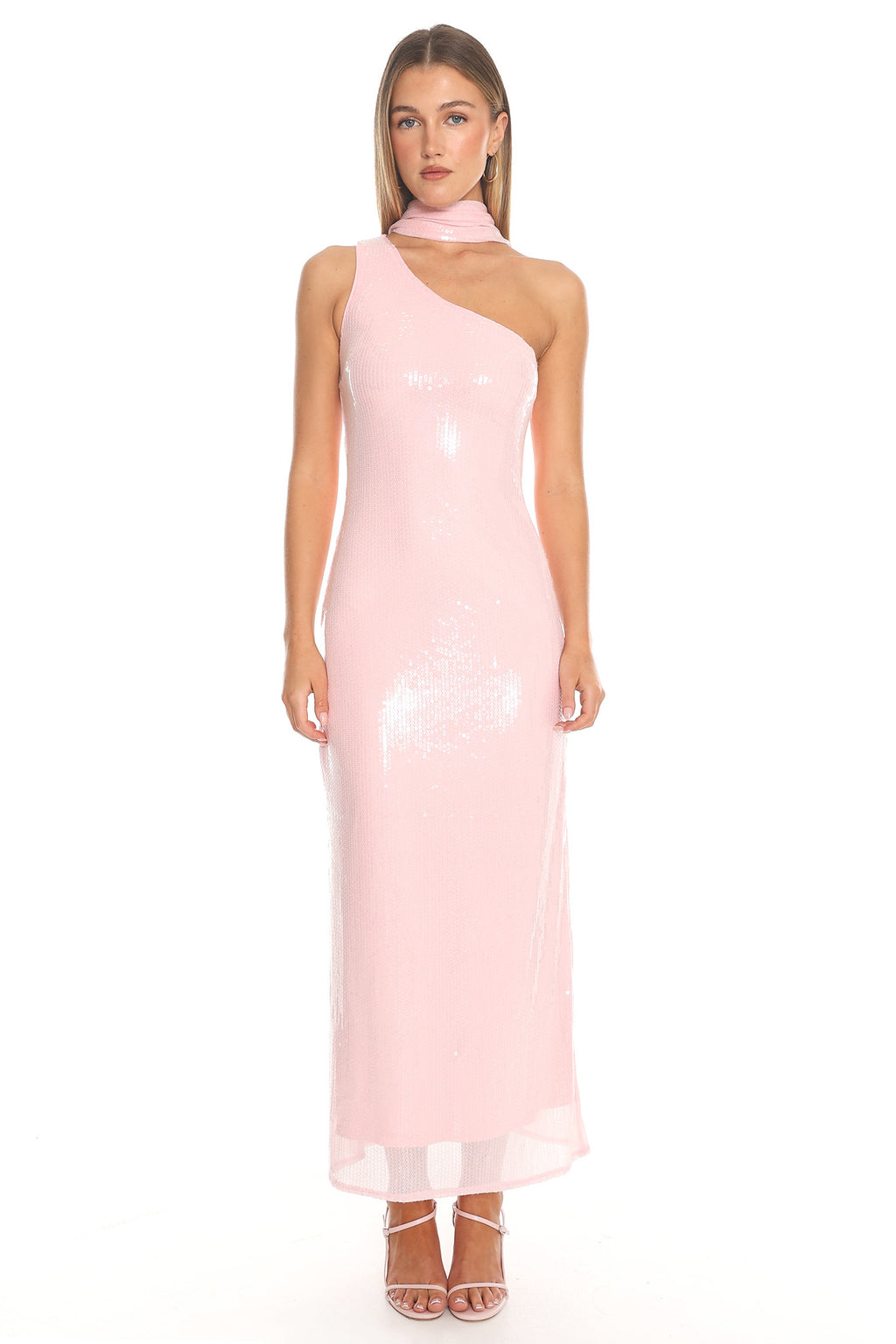 Hollywood Hills Sequin One Shoulder Maxi Dress Pink