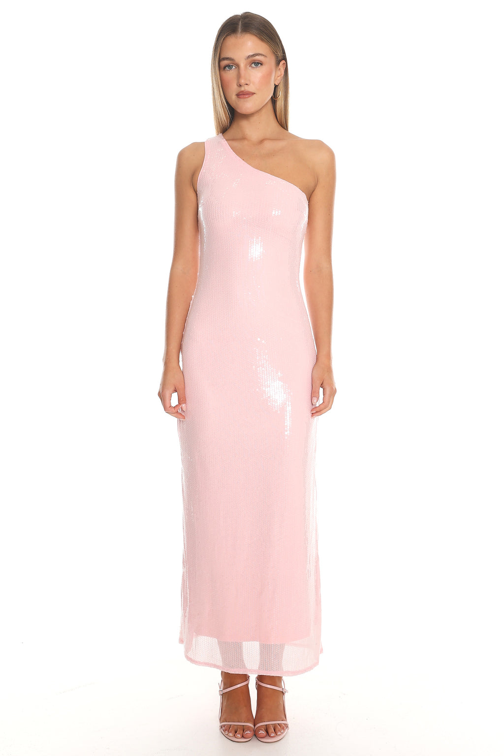 Hollywood Hills Sequin One Shoulder Maxi Dress Pink