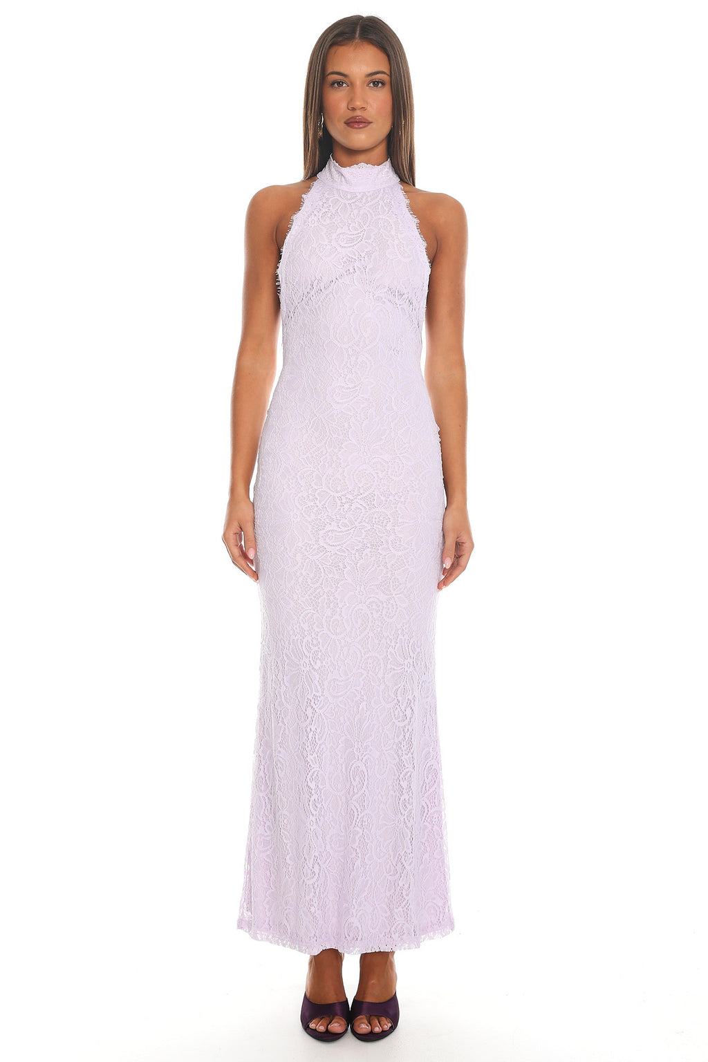 Mirai Lace Halter Maxi Dress Lilac