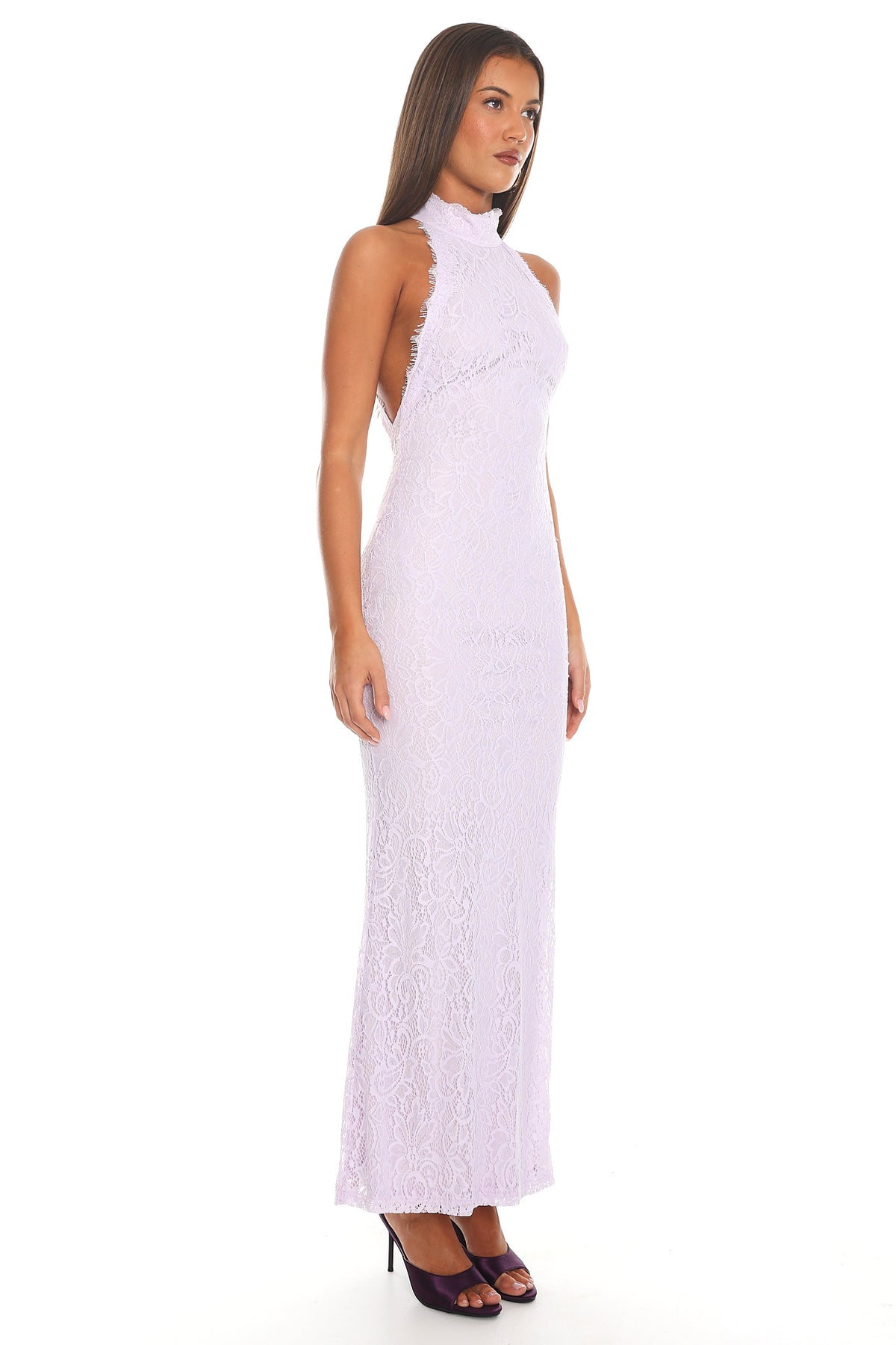 Mirai Lace Halter Maxi Dress Lilac