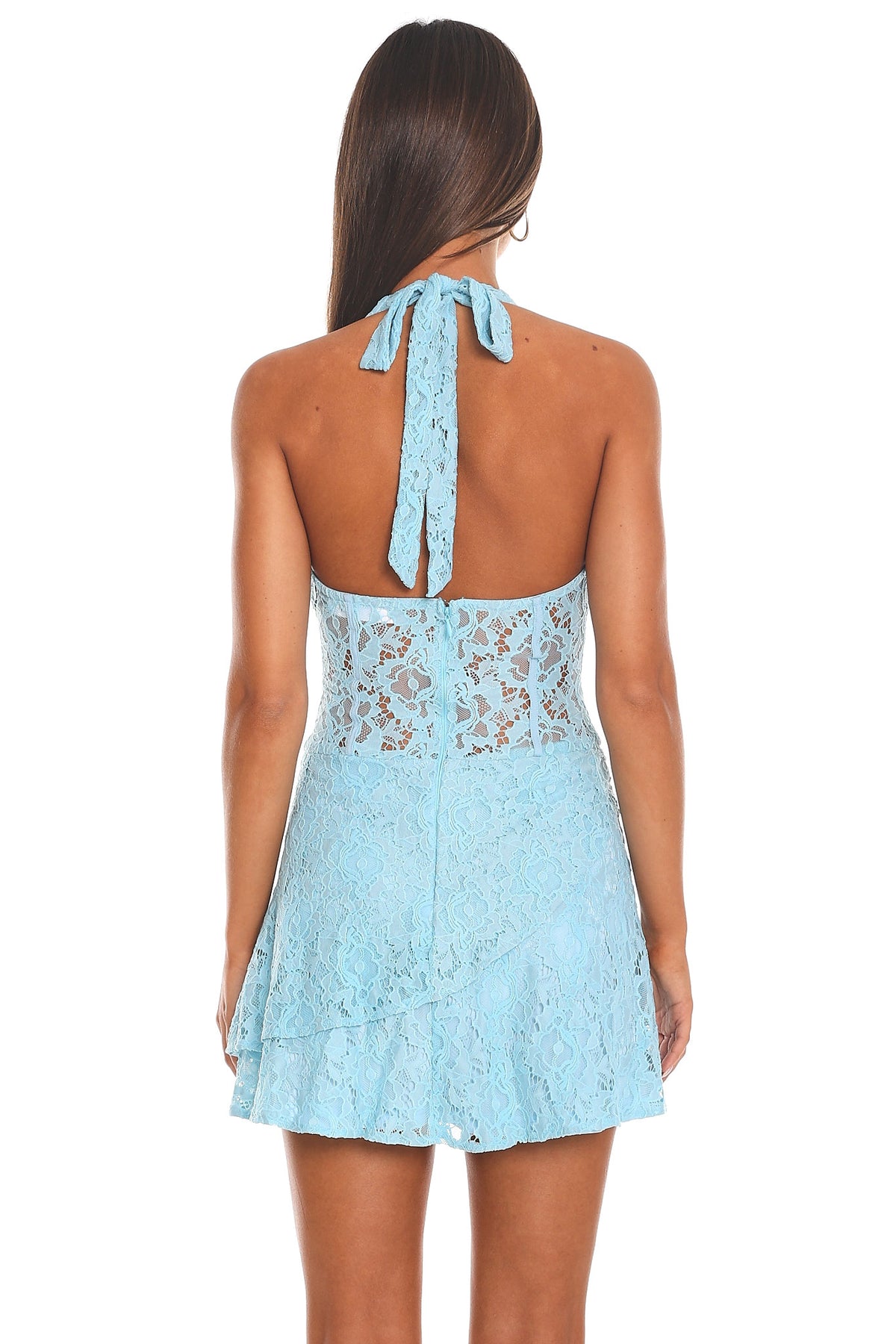 Sorenna Lace Halter Mini Dress Light Blue