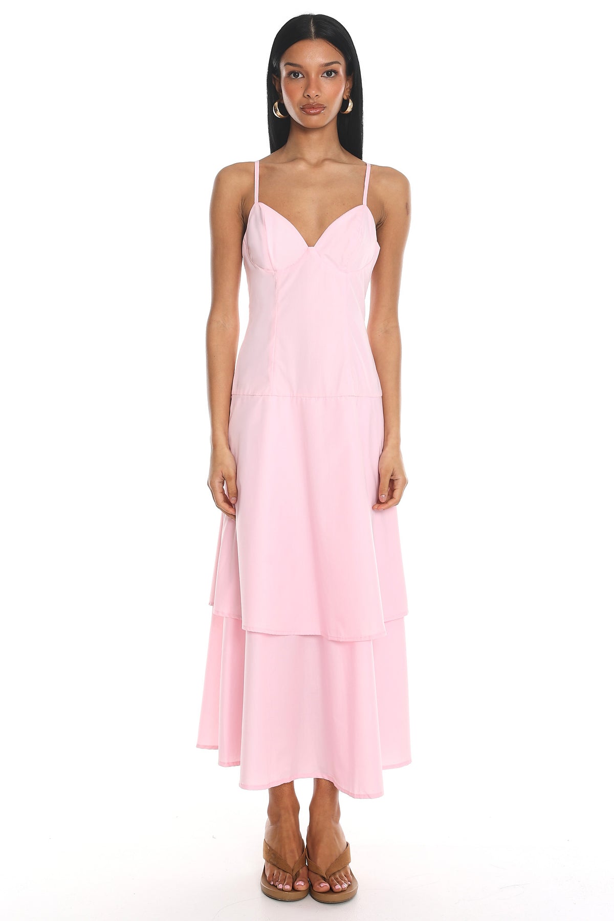 Lourdes Tiered Bustier Maxi Dress Pink