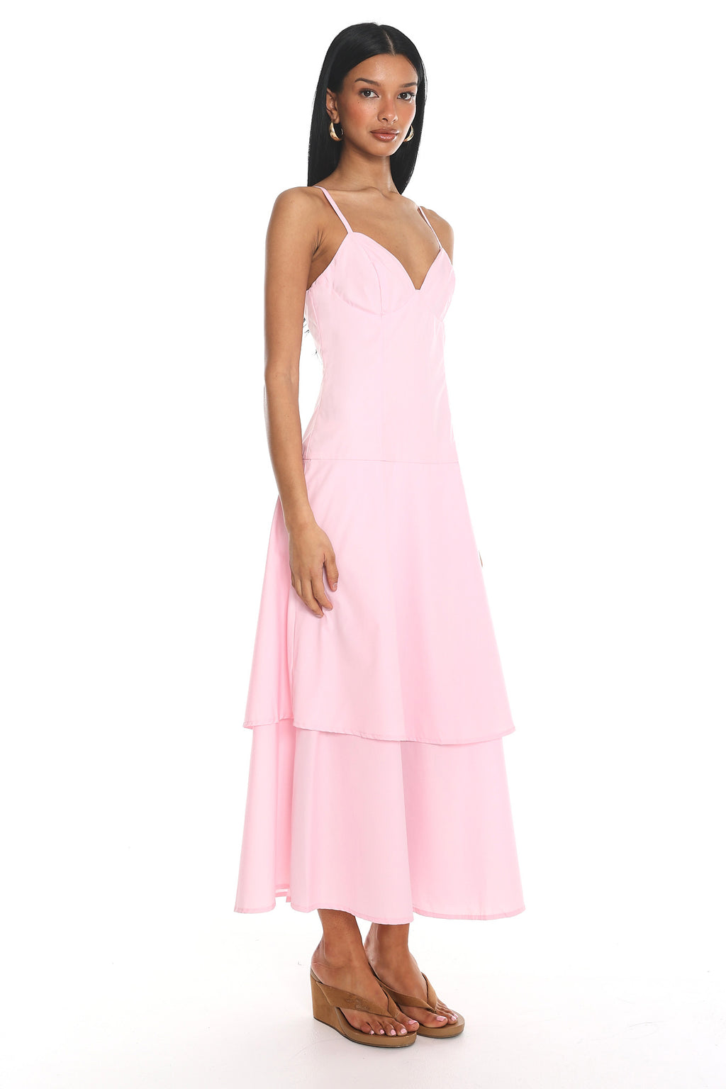 Lourdes Tiered Bustier Maxi Dress Pink