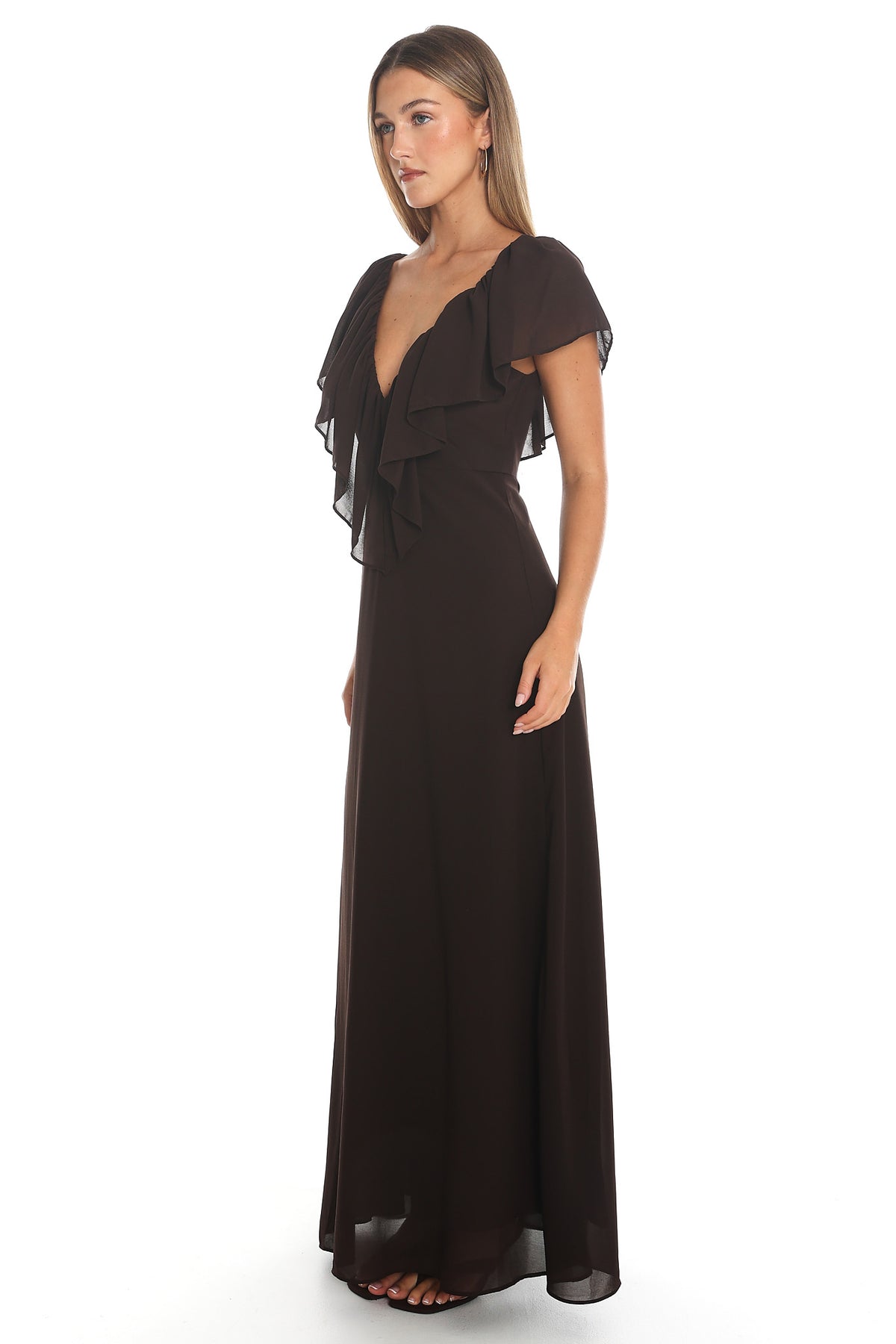 Petris Ruffle Maxi Dress Chocolate by Selfie Leslie Australia