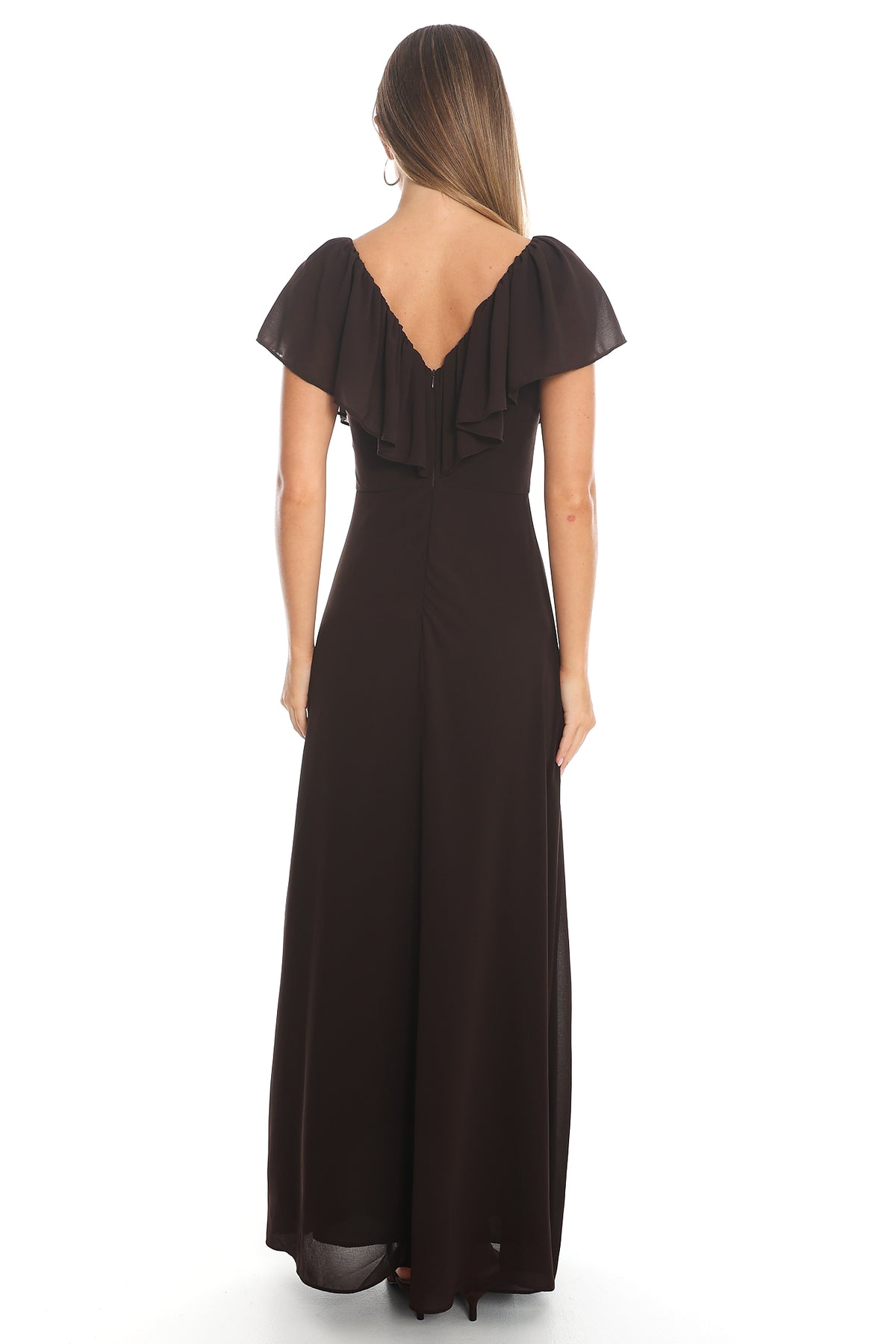 Petris Ruffle Maxi Dress Chocolate by Selfie Leslie Australia