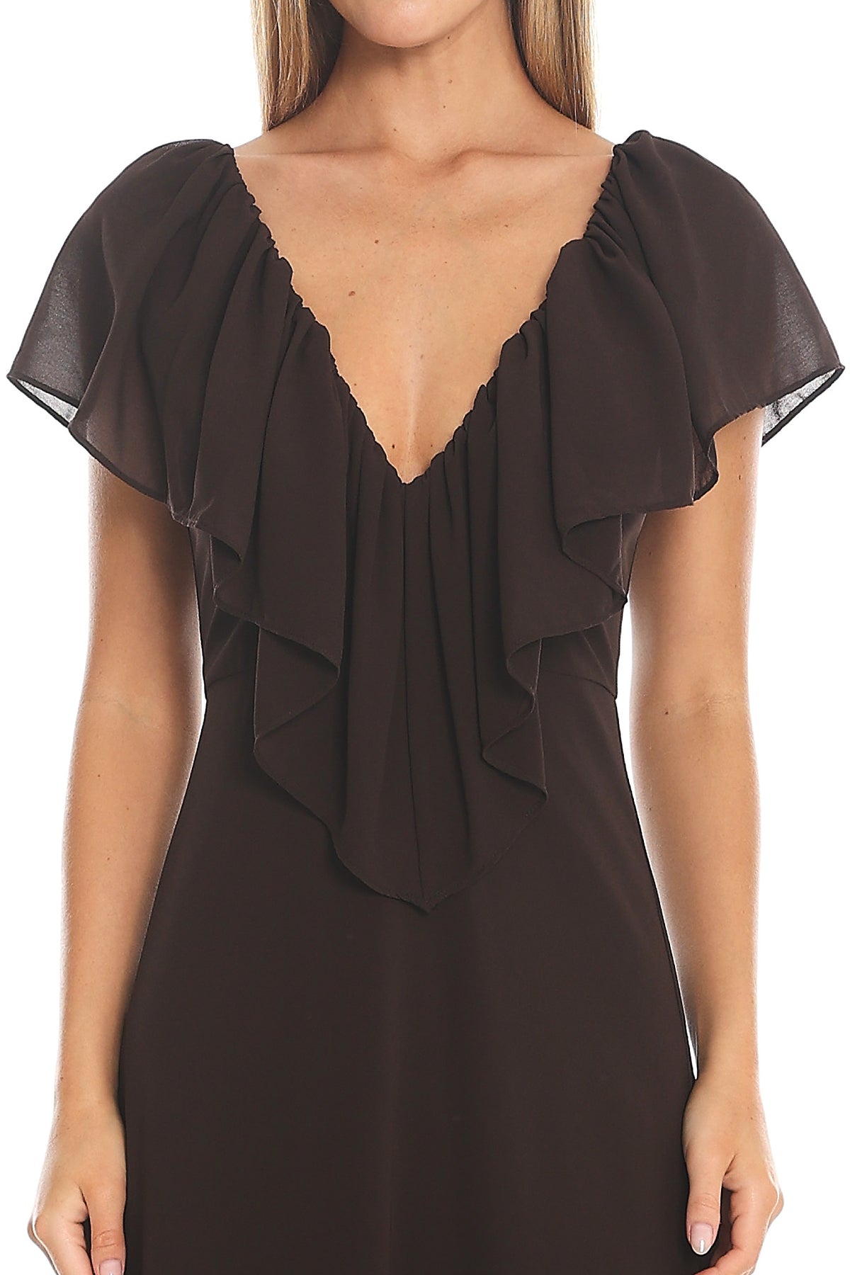Petris Ruffle Maxi Dress Chocolate by Selfie Leslie Australia