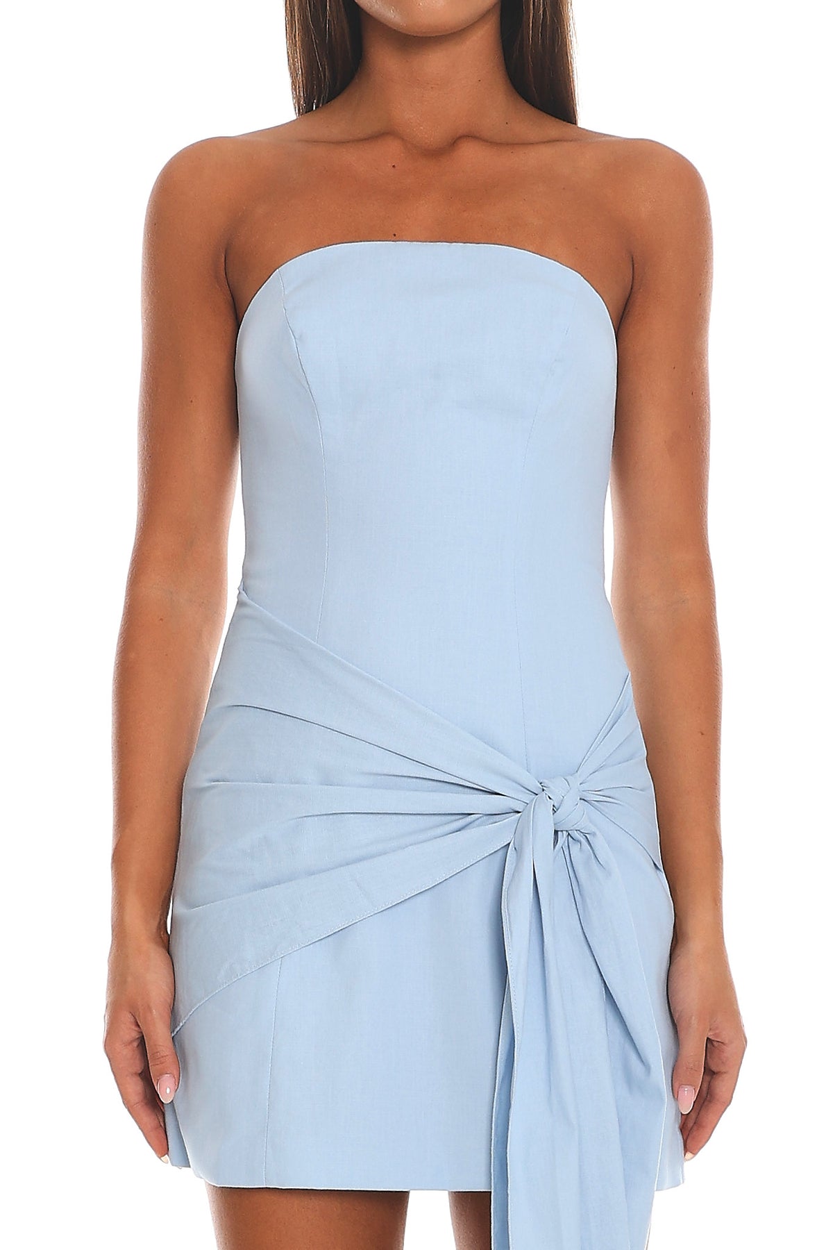 Briellis Strapless Tie Mini Dress Light Blue
