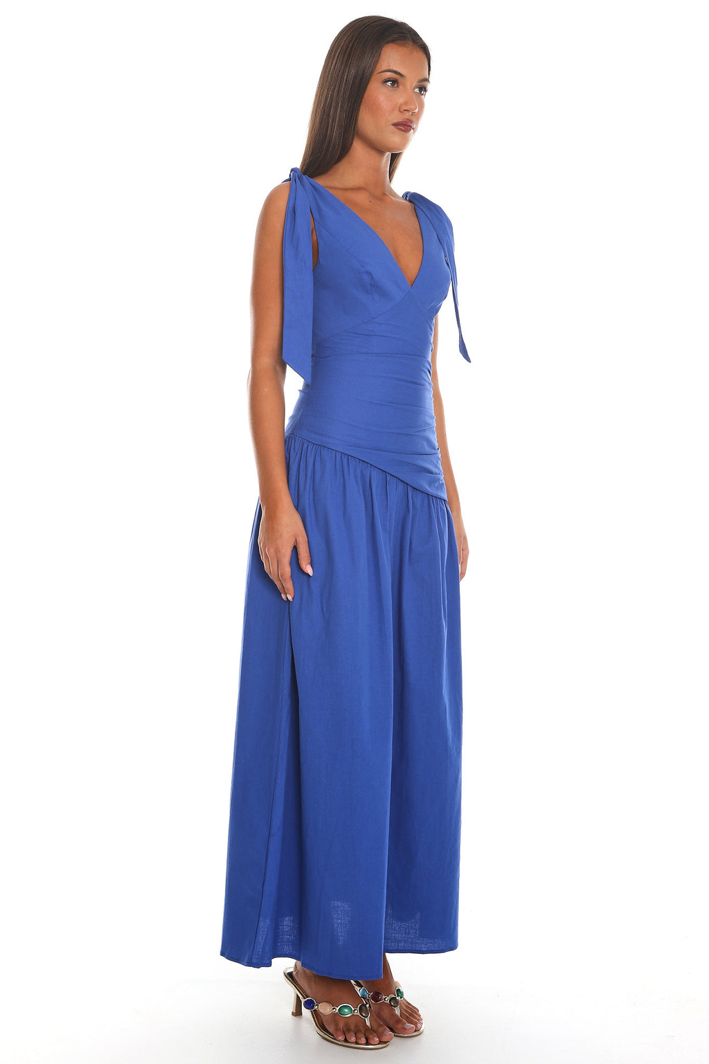 Jawbreaker Tie Shoulder Maxi Dress Electric Blue