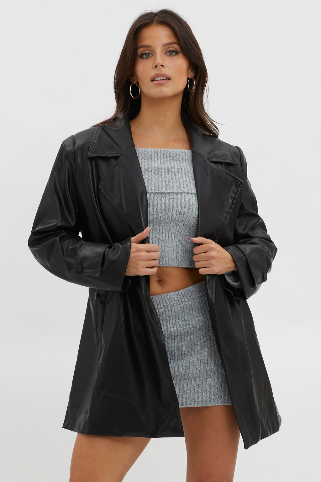 Casanova Girl Faux Leather Trench Coat Jacket Black by Selfie Leslie Australia
