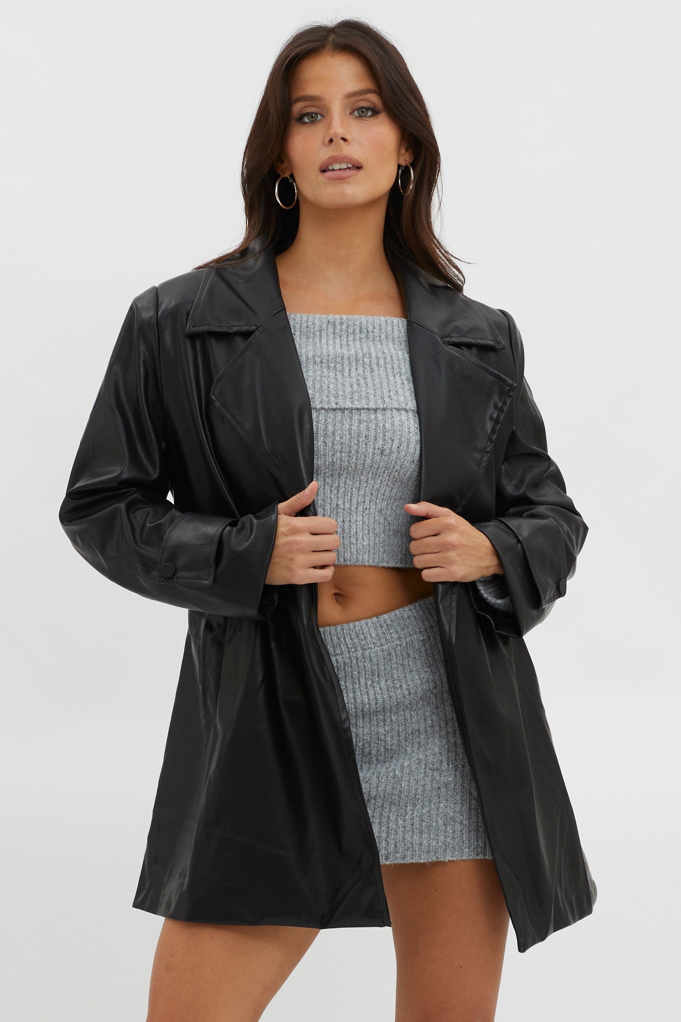 Casanova Girl Faux Leather Trench Coat Jacket Black by Selfie Leslie Australia
