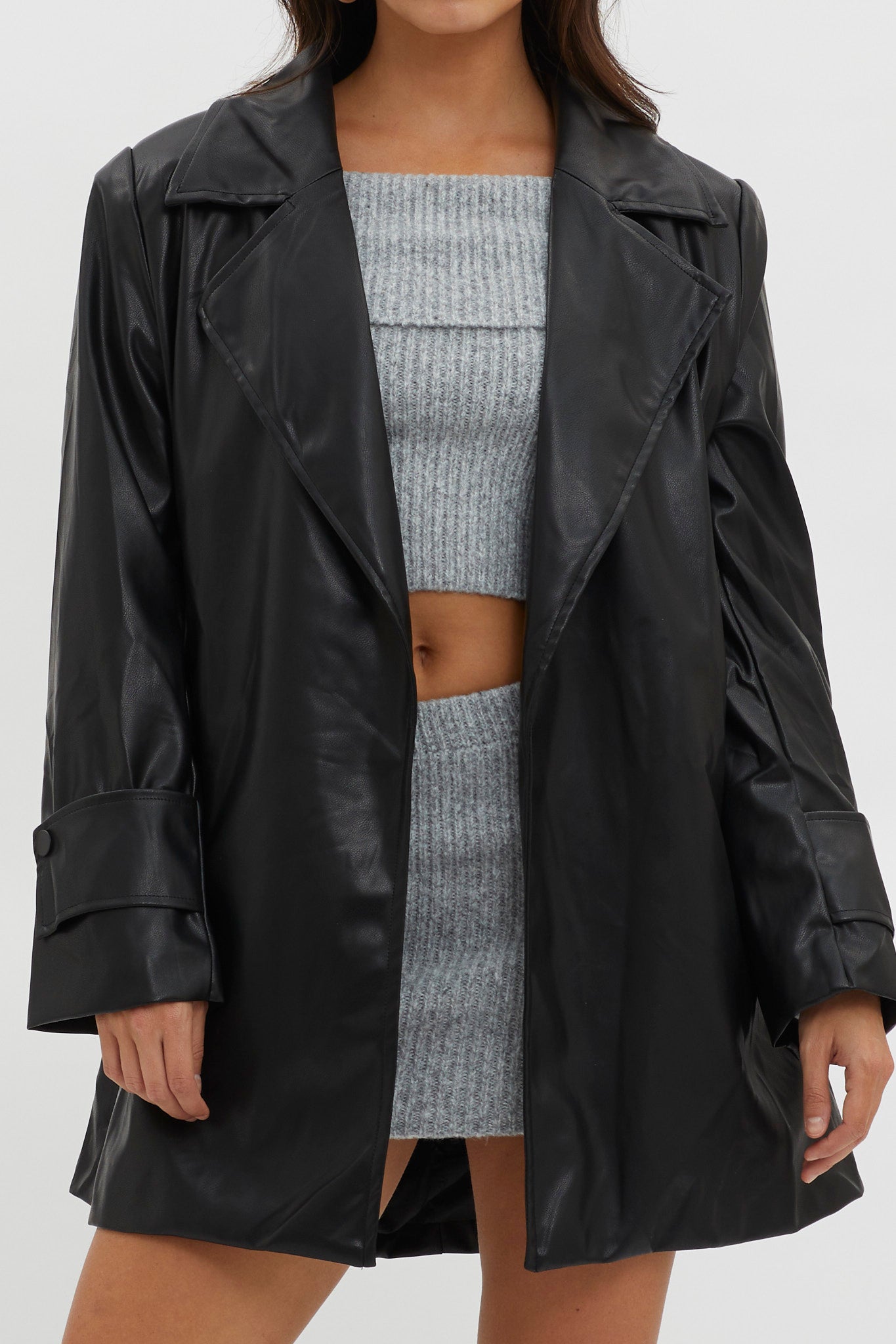 Casanova Girl Faux Leather Trench Coat Jacket Black by Selfie Leslie Australia