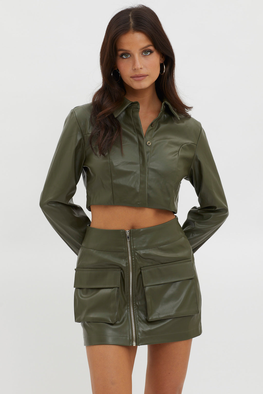 Fallen Angel Pocket Mini Skirt Olive by Selfie Leslie Australia