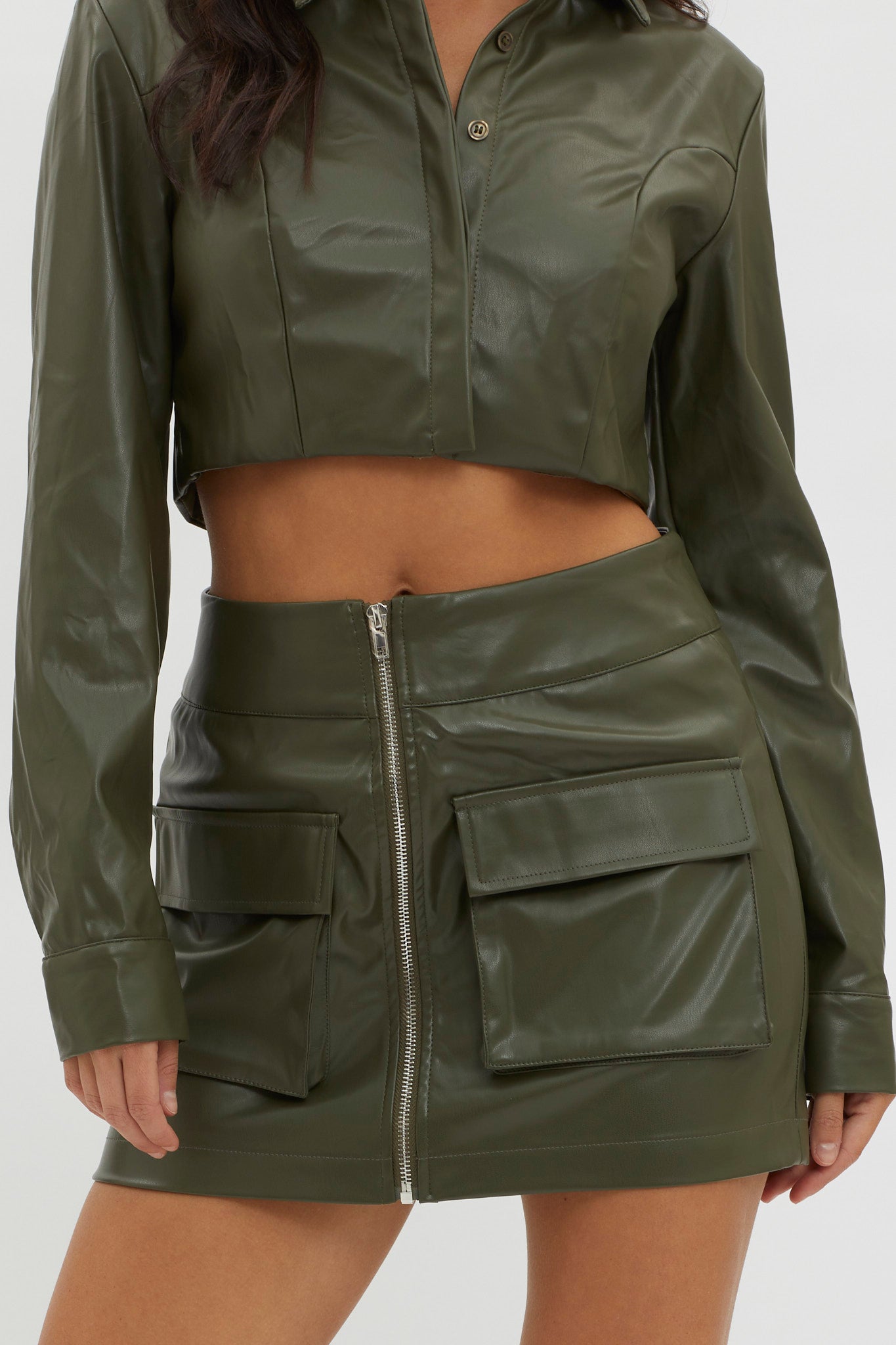 Fallen Angel Pocket Mini Skirt Olive by Selfie Leslie Australia
