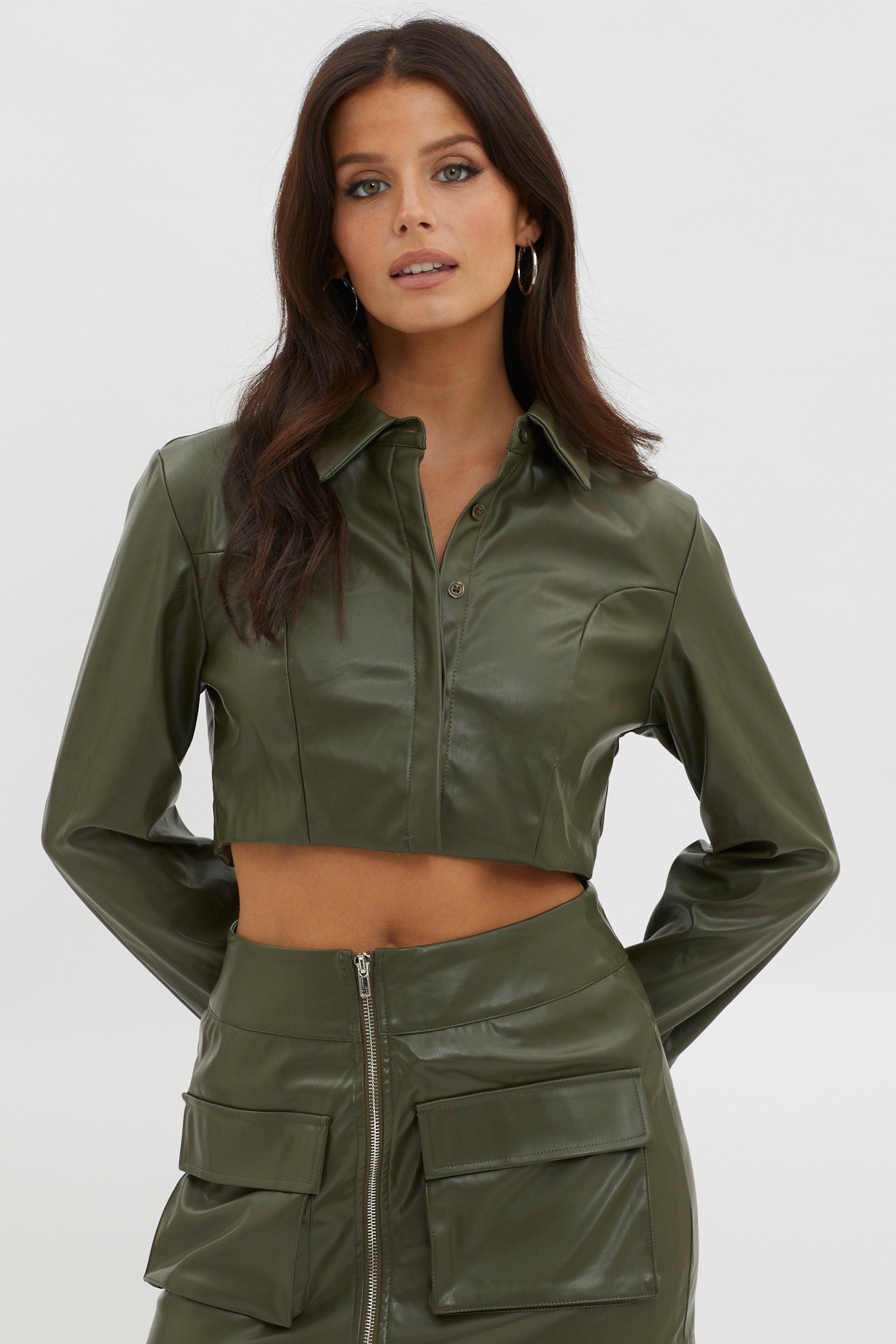 Fallen Angel Faux Leather Crop Top Olive by Selfie Leslie Australia