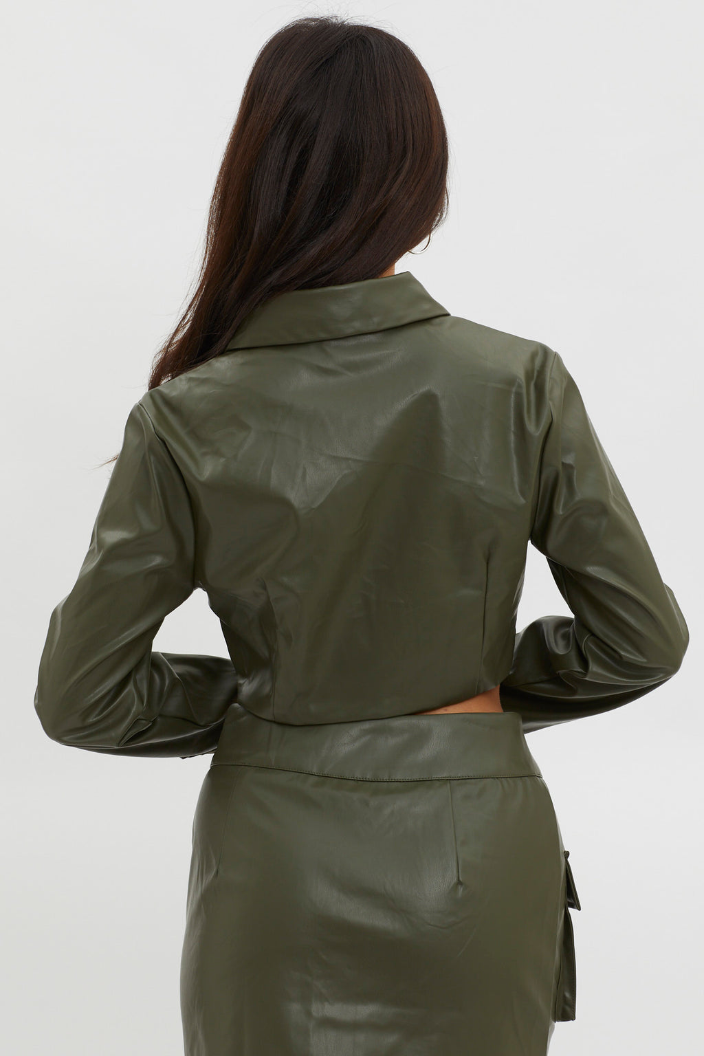 Fallen Angel Faux Leather Crop Top Olive by Selfie Leslie Australia