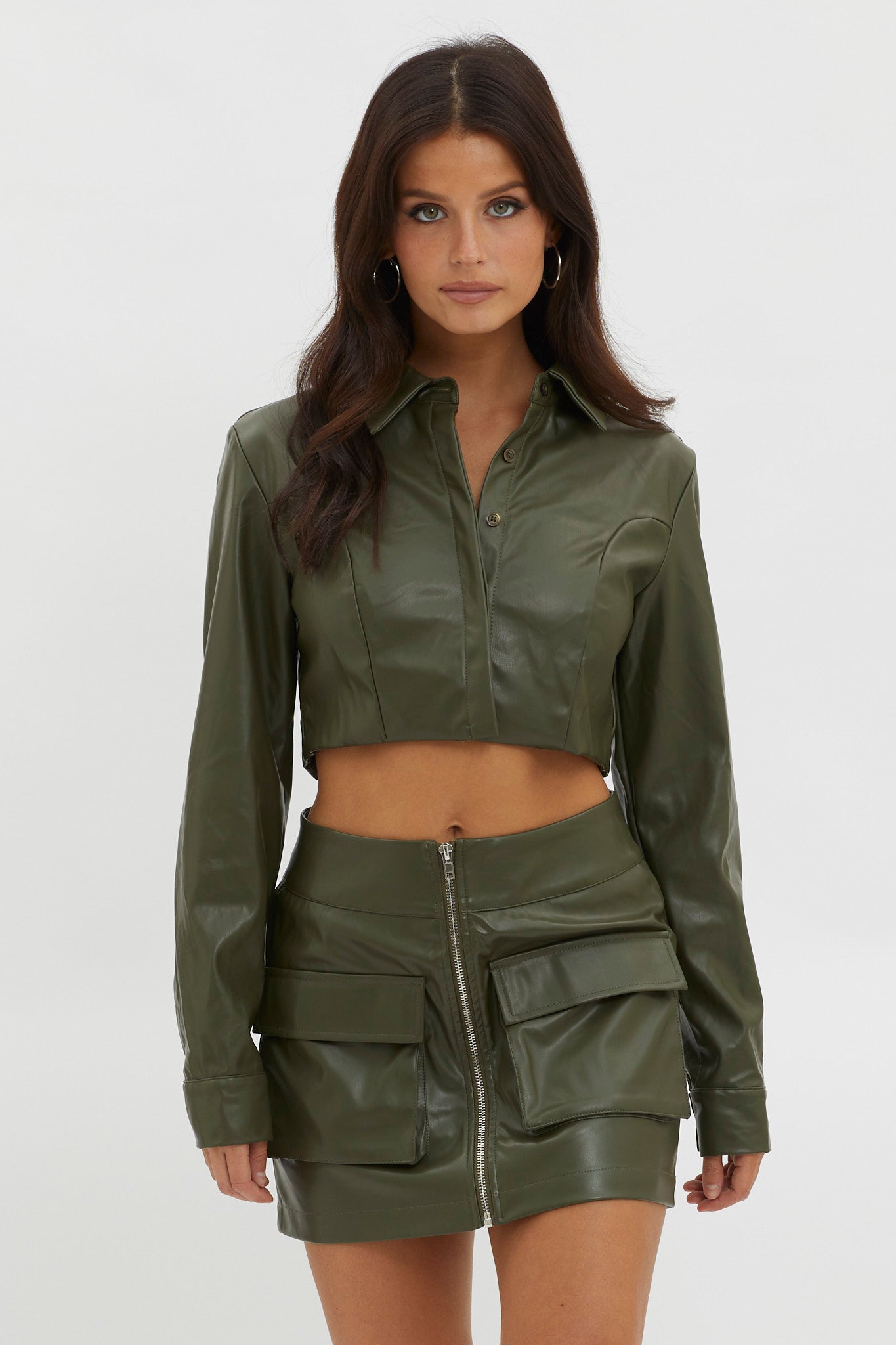 Fallen Angel Pocket Mini Skirt Olive by Selfie Leslie Australia