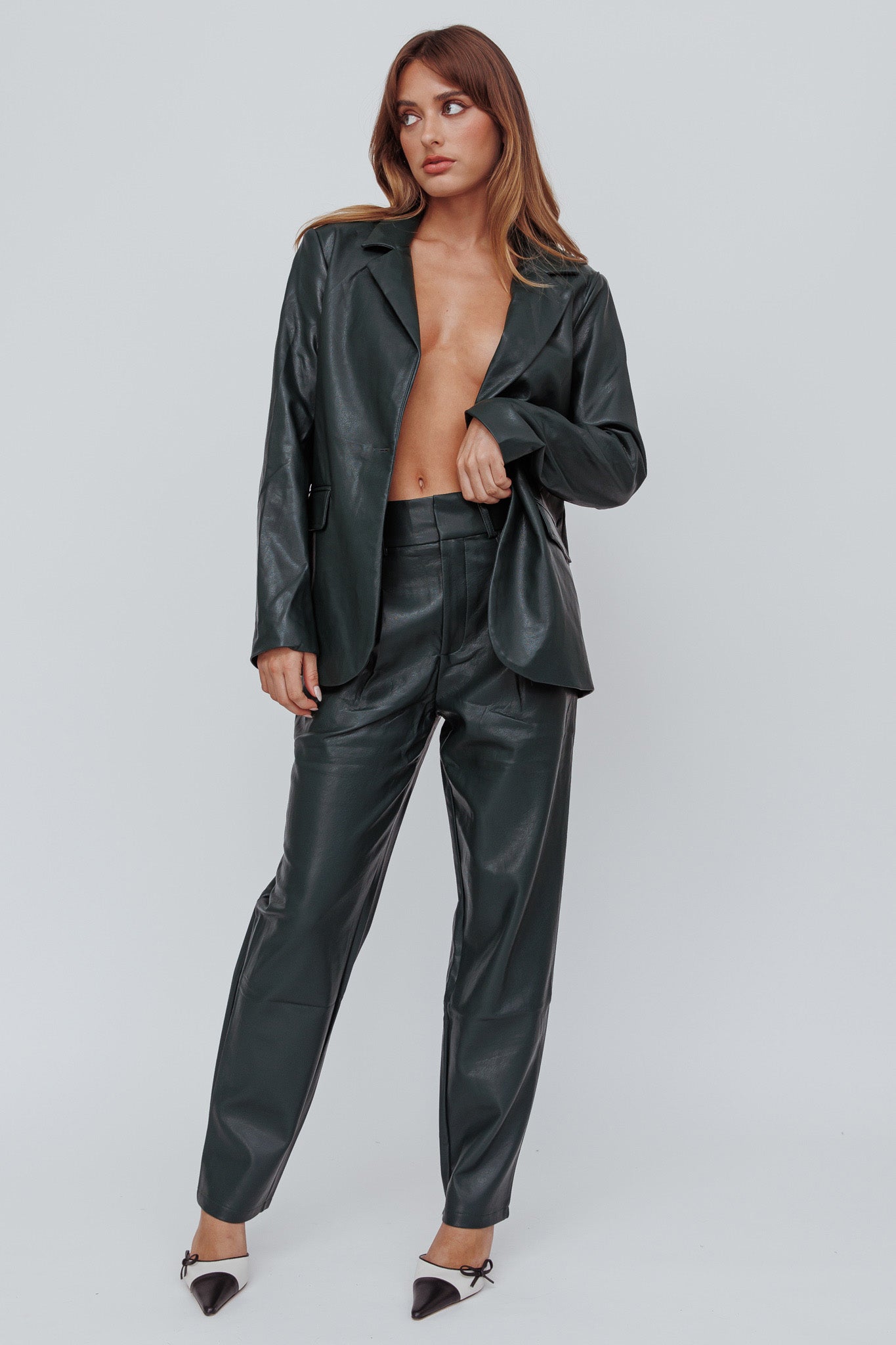 In Theory Faux Leather Pants Hunter Green by Selfie Leslie Australia
