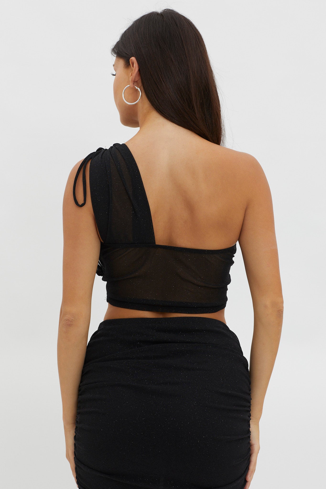 Maddisan One-Shoulder Glitter Mesh Top Black by Selfie Leslie Australia