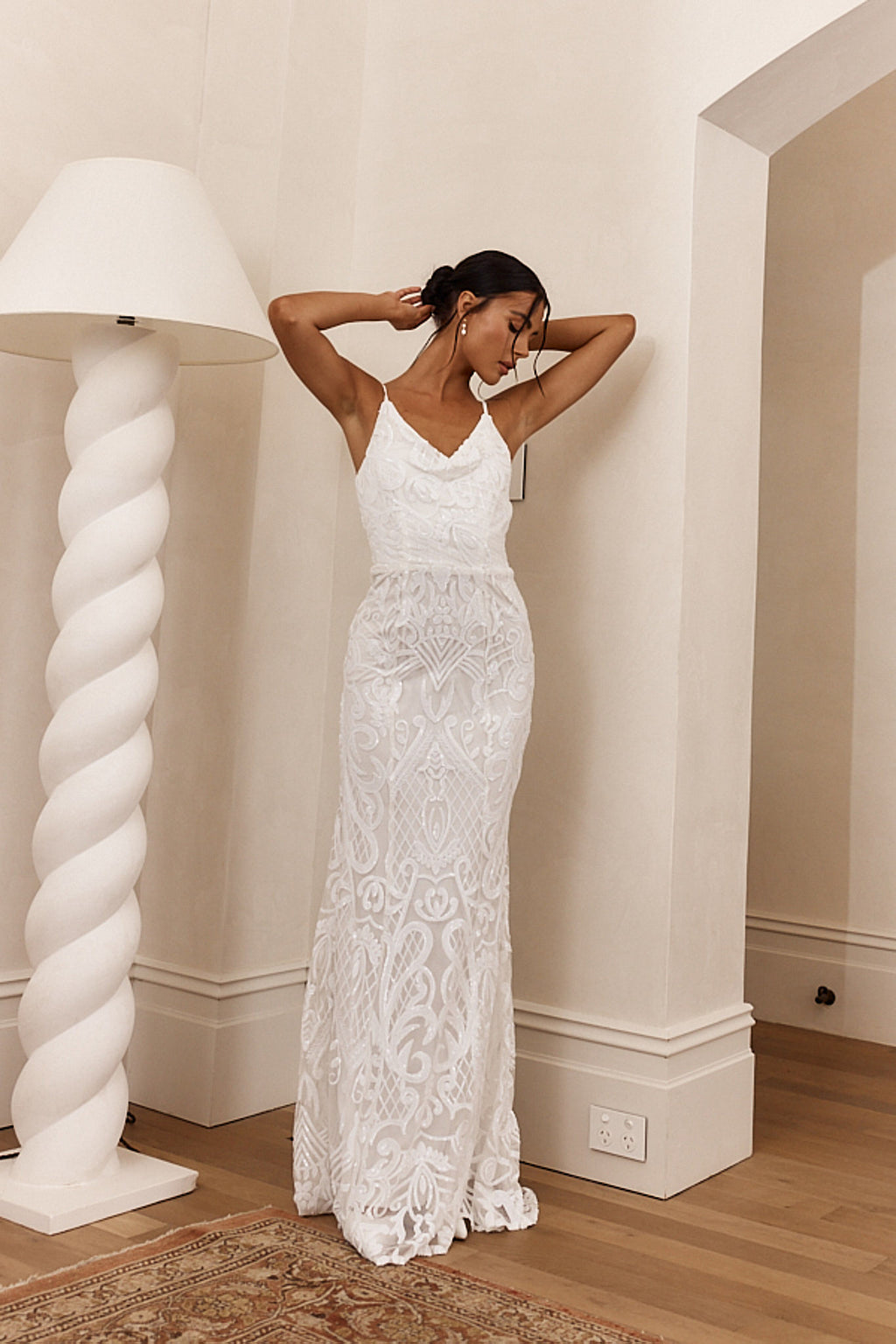Cezanne Sequin Cowl Neck Maxi Dress White by Selfie Leslie Australia