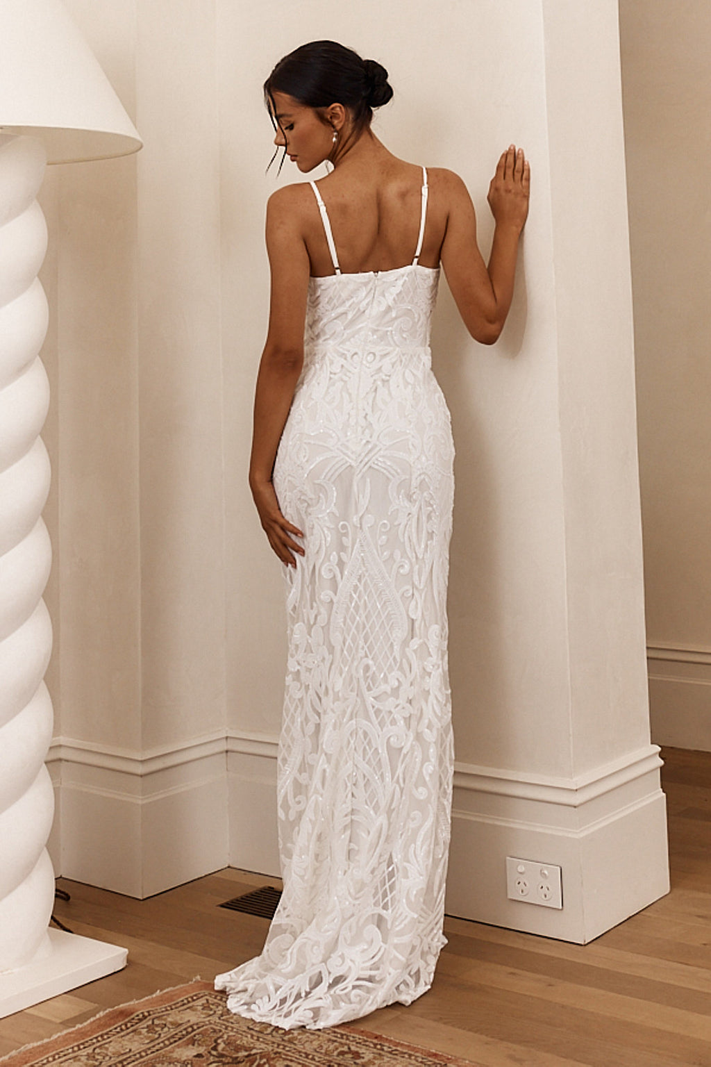 Cezanne Sequin Cowl Neck Maxi Dress White by Selfie Leslie Australia