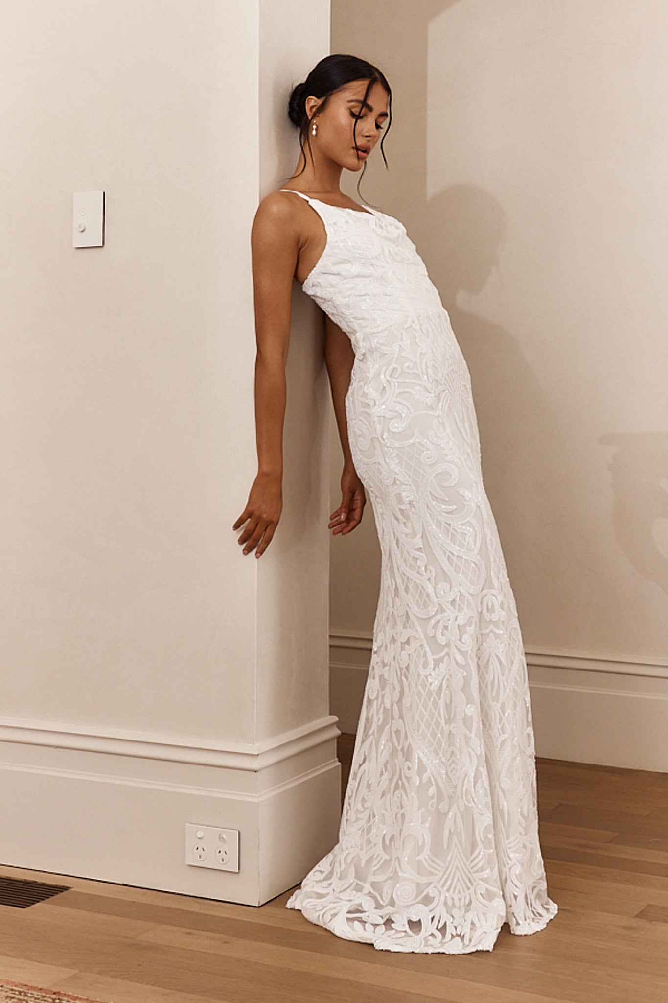 Cezanne Sequin Cowl Neck Maxi Dress White by Selfie Leslie Australia