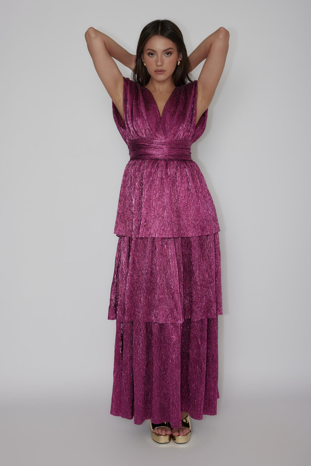 Shimmer Layered Maxi Dress Magenta Haze by Selfie Leslie Australia