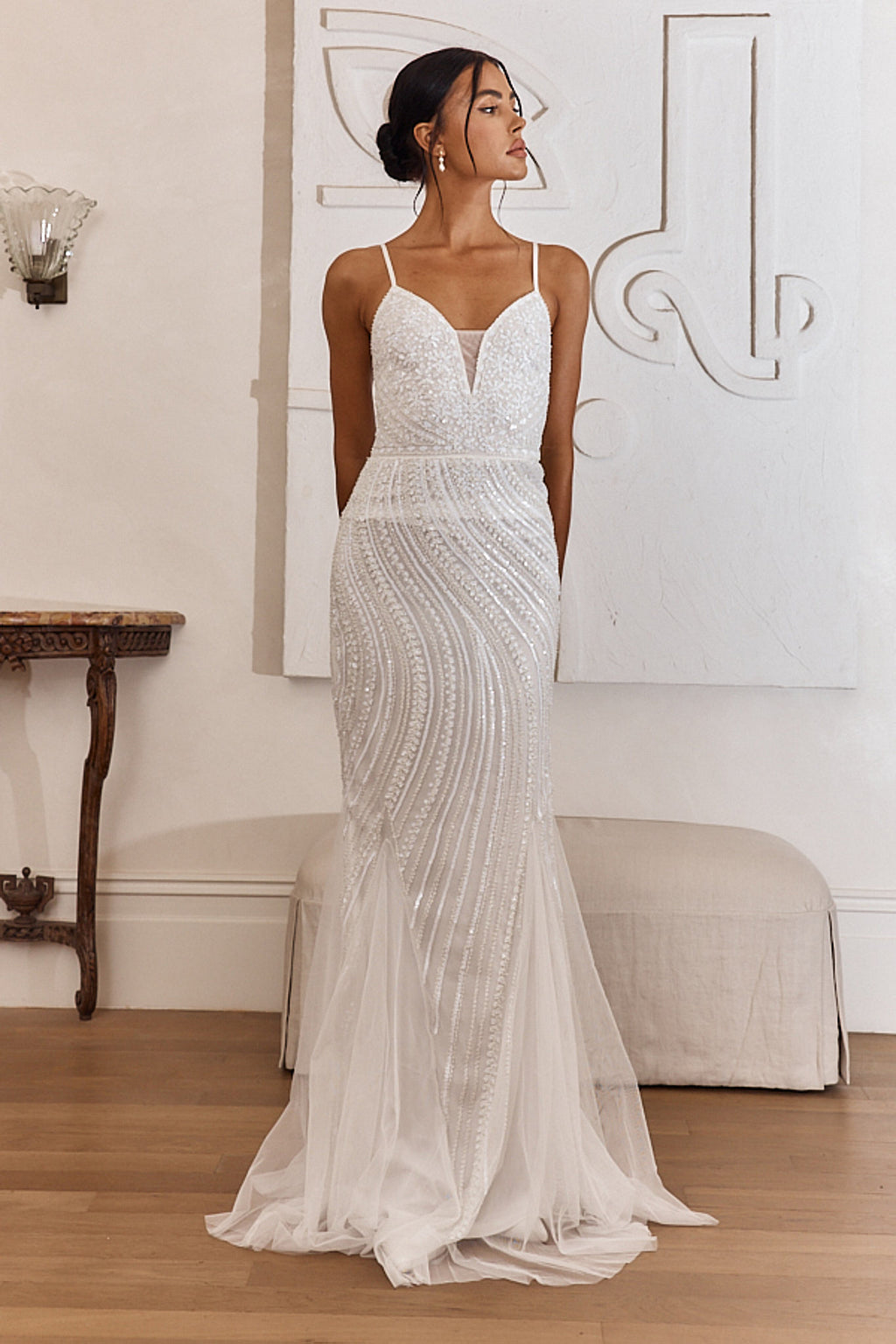 Eternal Love Sequin Godet Hem Maxi Dress White by Selfie Leslie Australia