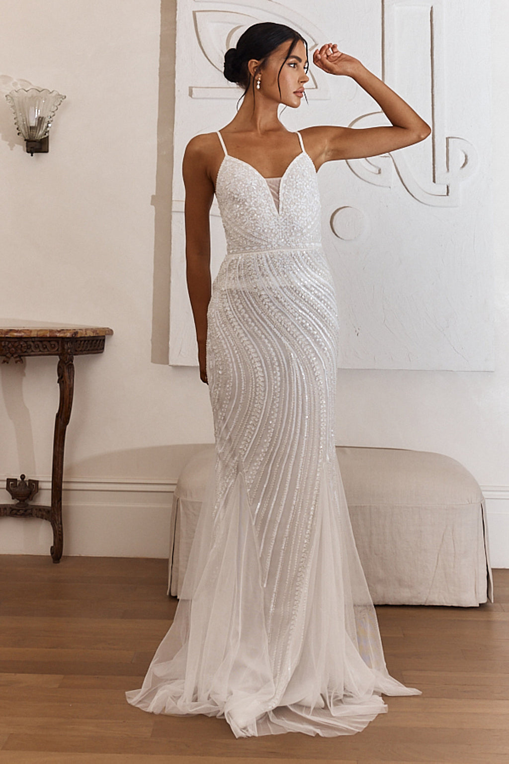 Eternal Love Sequin Godet Hem Maxi Dress White by Selfie Leslie Australia