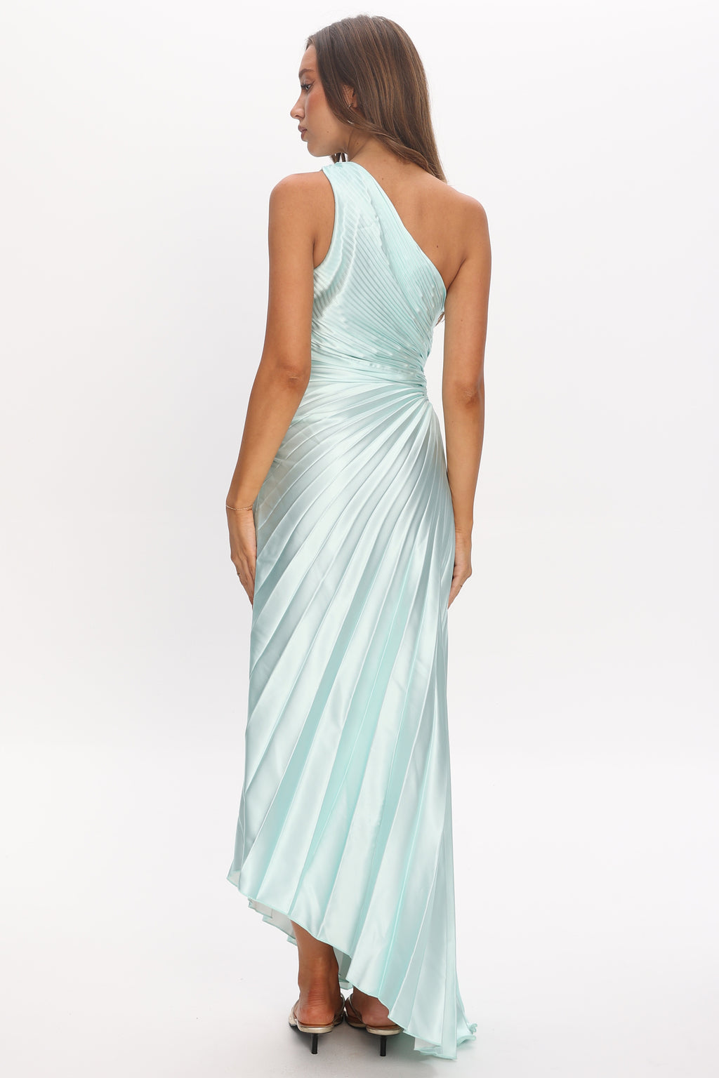 Amelie One-Shoulder Accordion Pleat Maxi Dress Hibiscus Mint by Selfie Leslie Australia