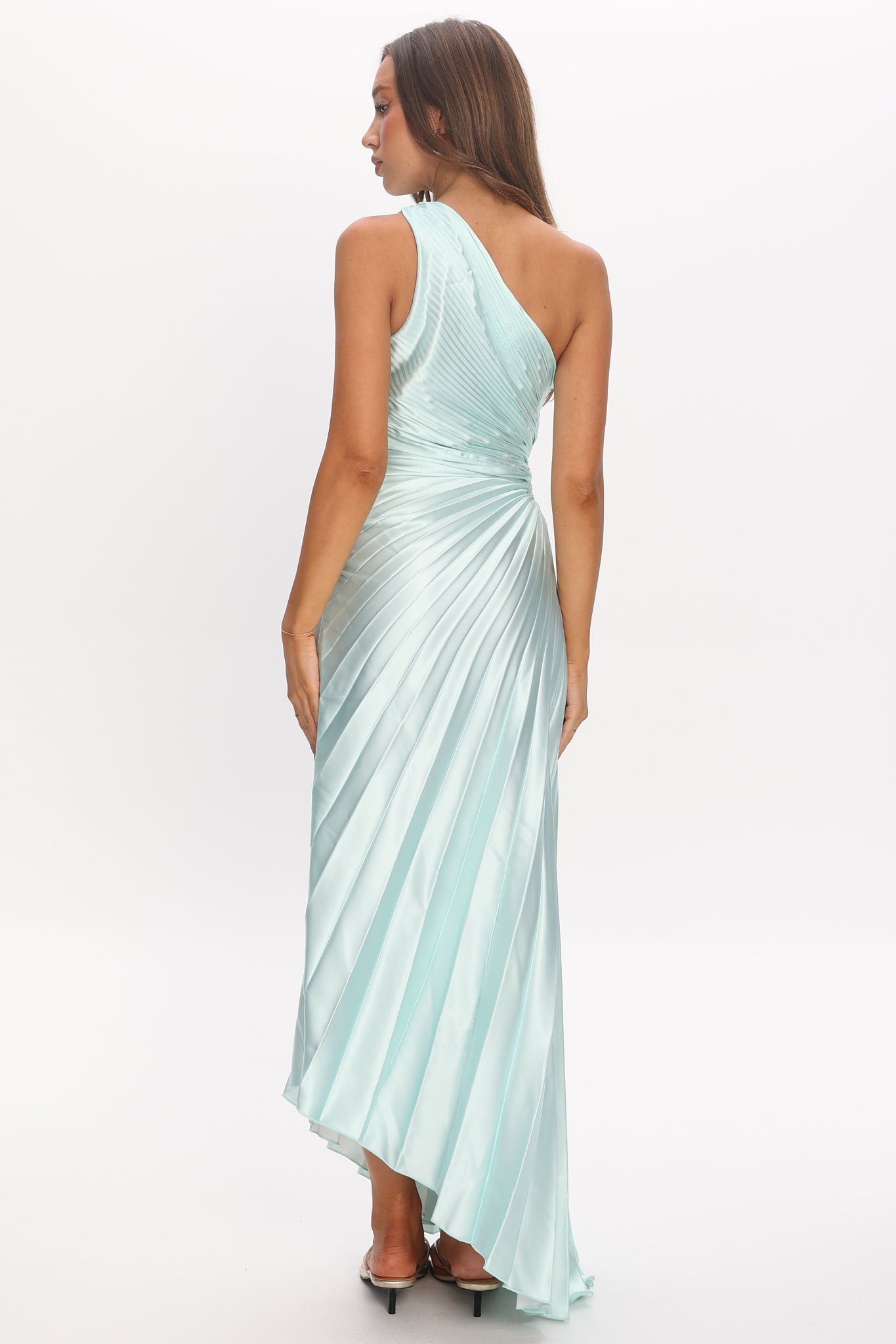 Amelie One-Shoulder Accordion Pleat Maxi Dress Hibiscus Mint by Selfie Leslie Australia