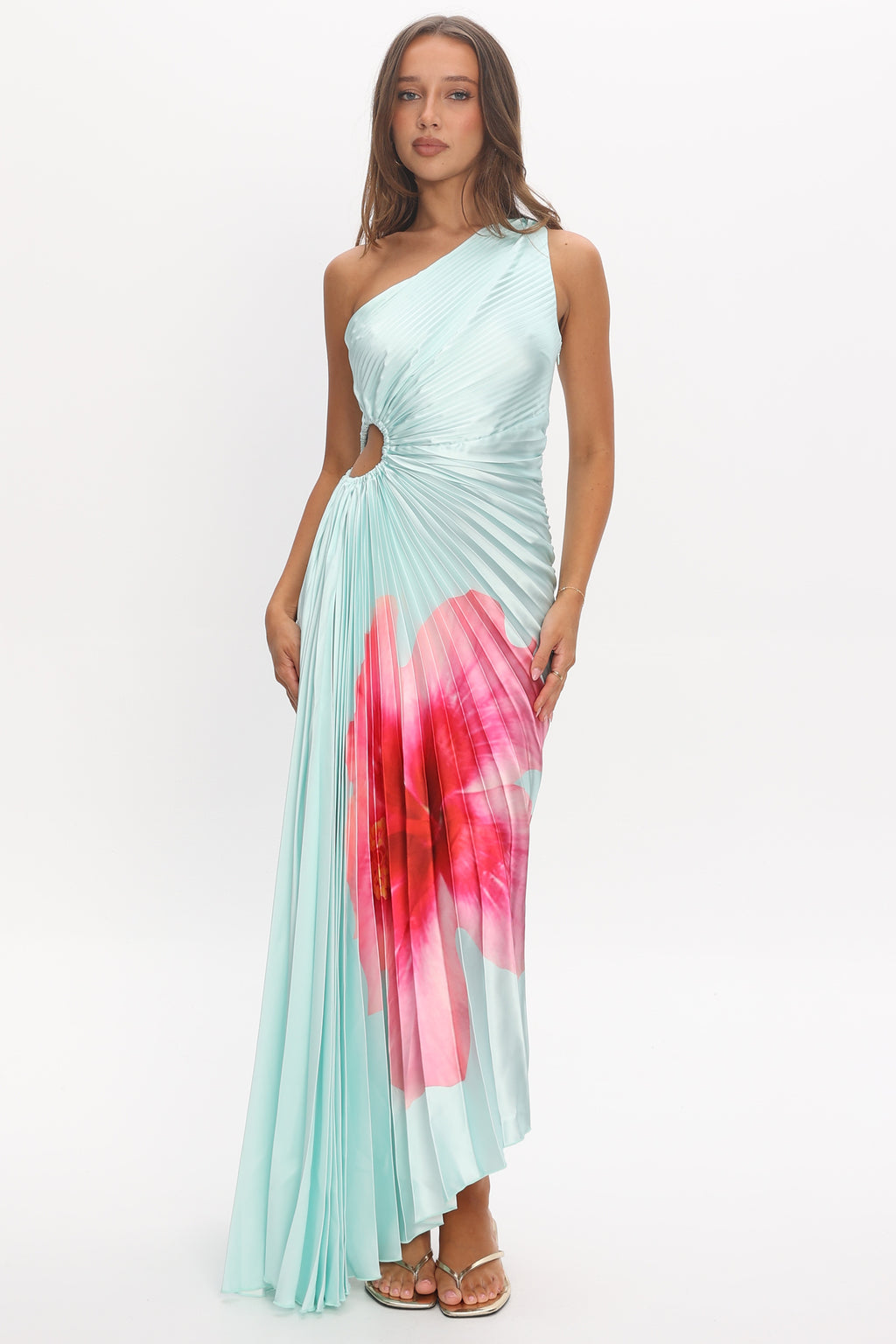 Amelie One-Shoulder Accordion Pleat Maxi Dress Hibiscus Mint by Selfie Leslie Australia