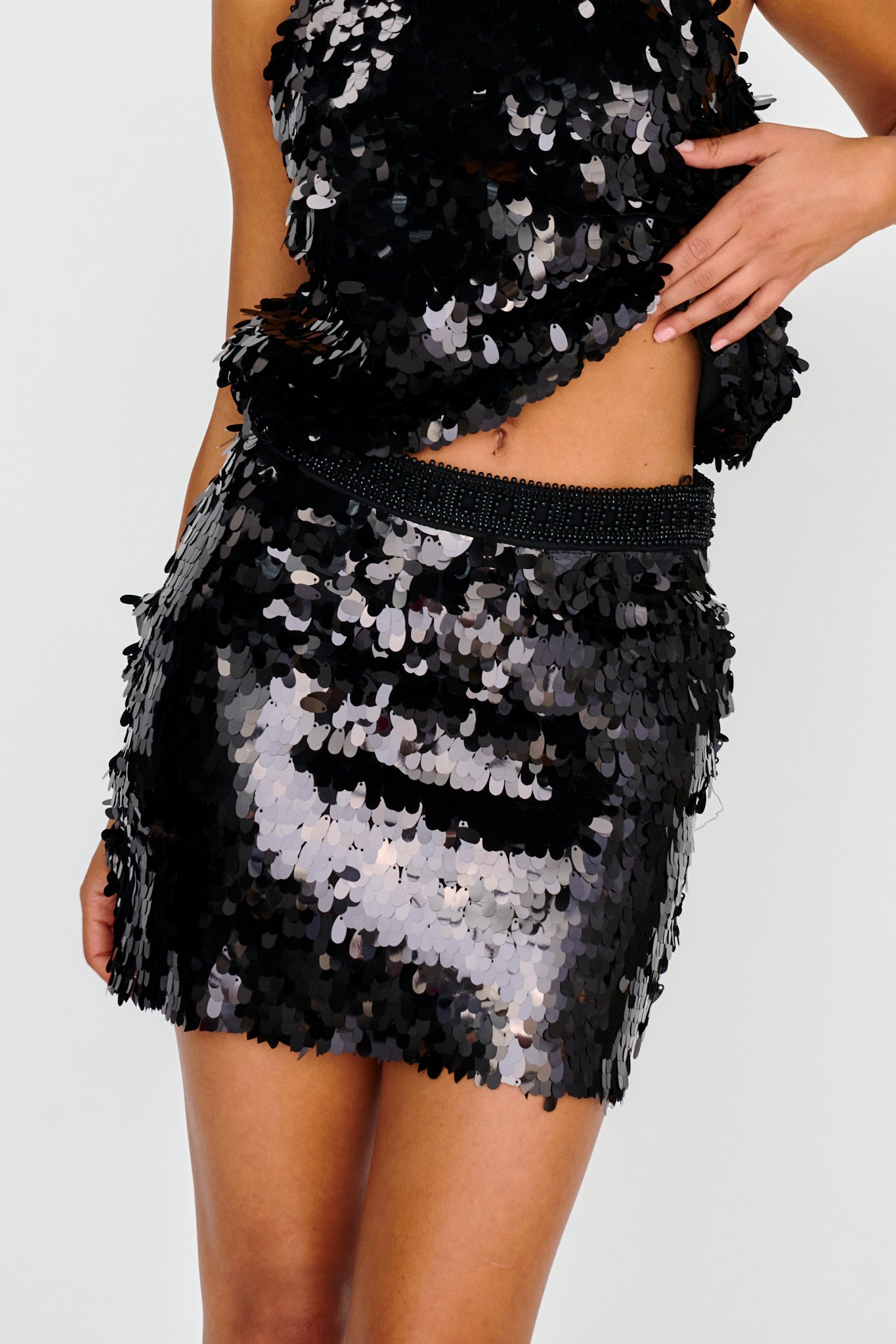 She's So LA  Sequin Mini Skirt Black by Selfie Leslie Australia