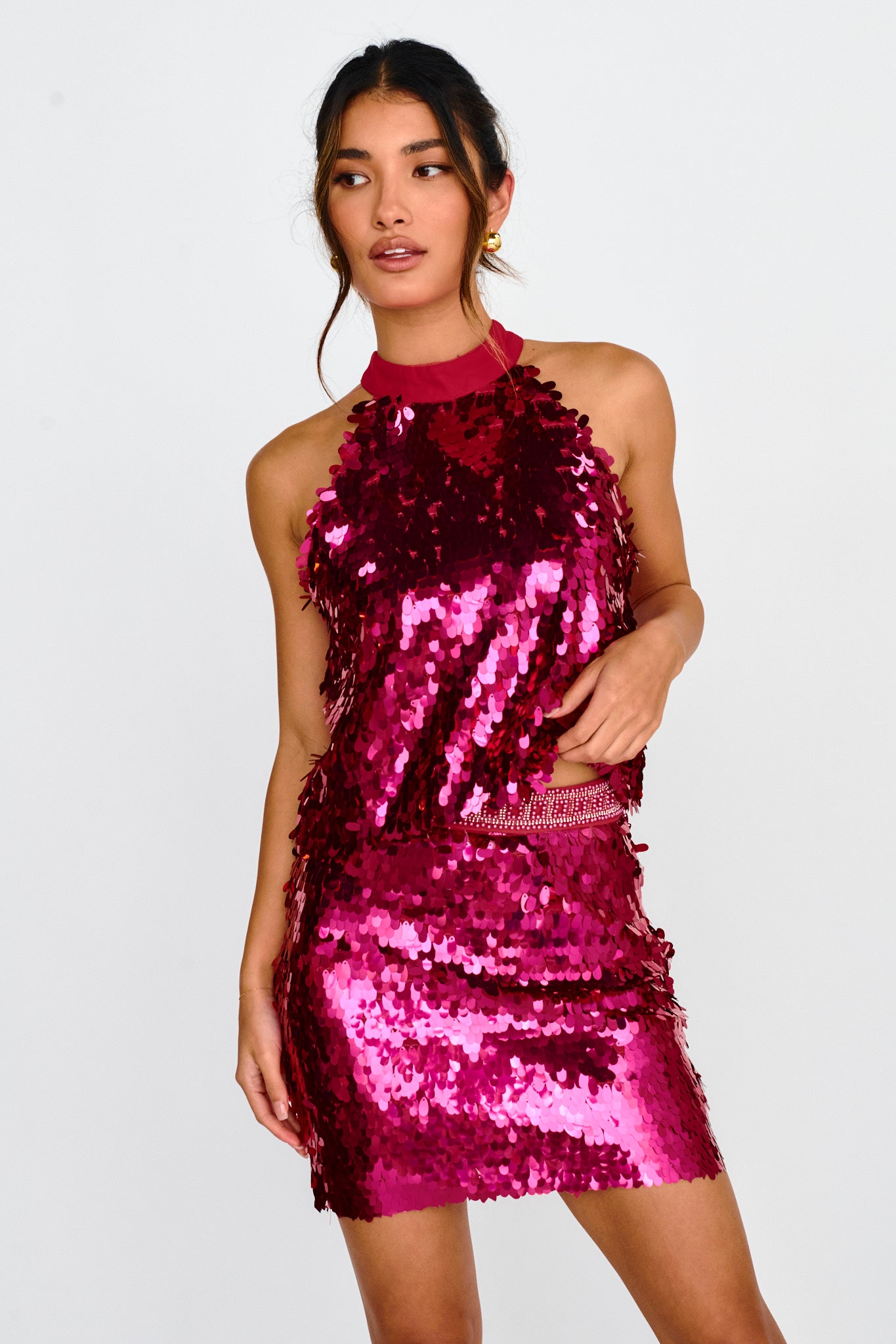 She's So LA Sequin Mini Skirt Hot Pink by Selfie Leslie Australia