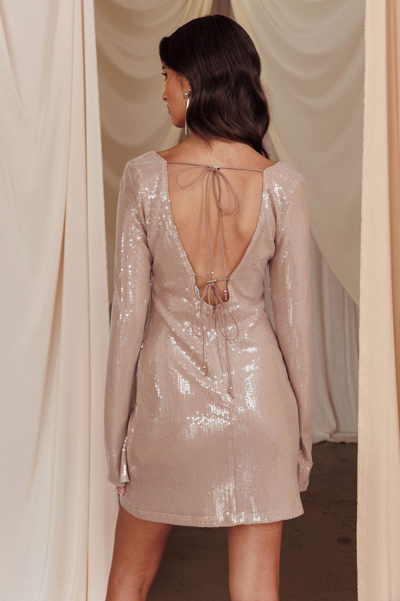 Poppin' Bottles Tied Bust Sequin Mini Dress Beige by Selfie Leslie Australia
