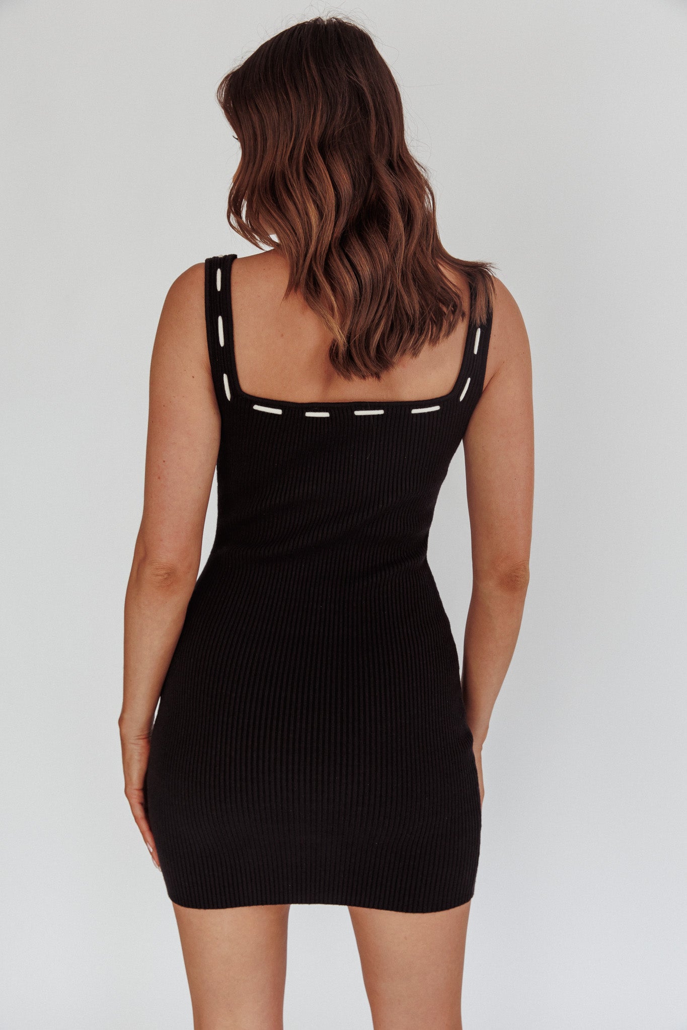 Cadie Ribbed Knit Bow Mini Dress Black by Selfie Leslie Australia