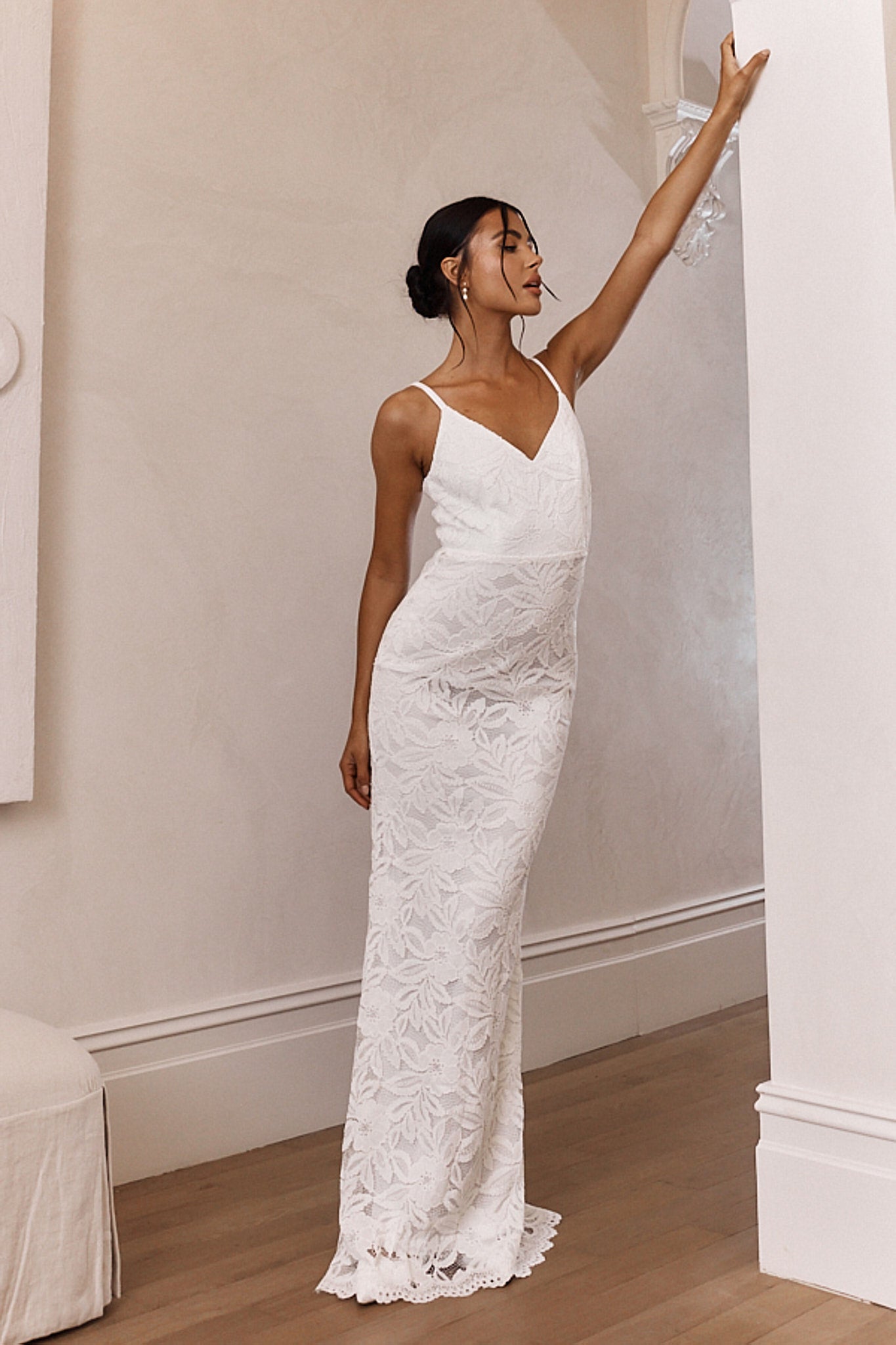 Honey Blossom Keyhole Back Lace Maxi Dress White | Selfie Leslie Australia