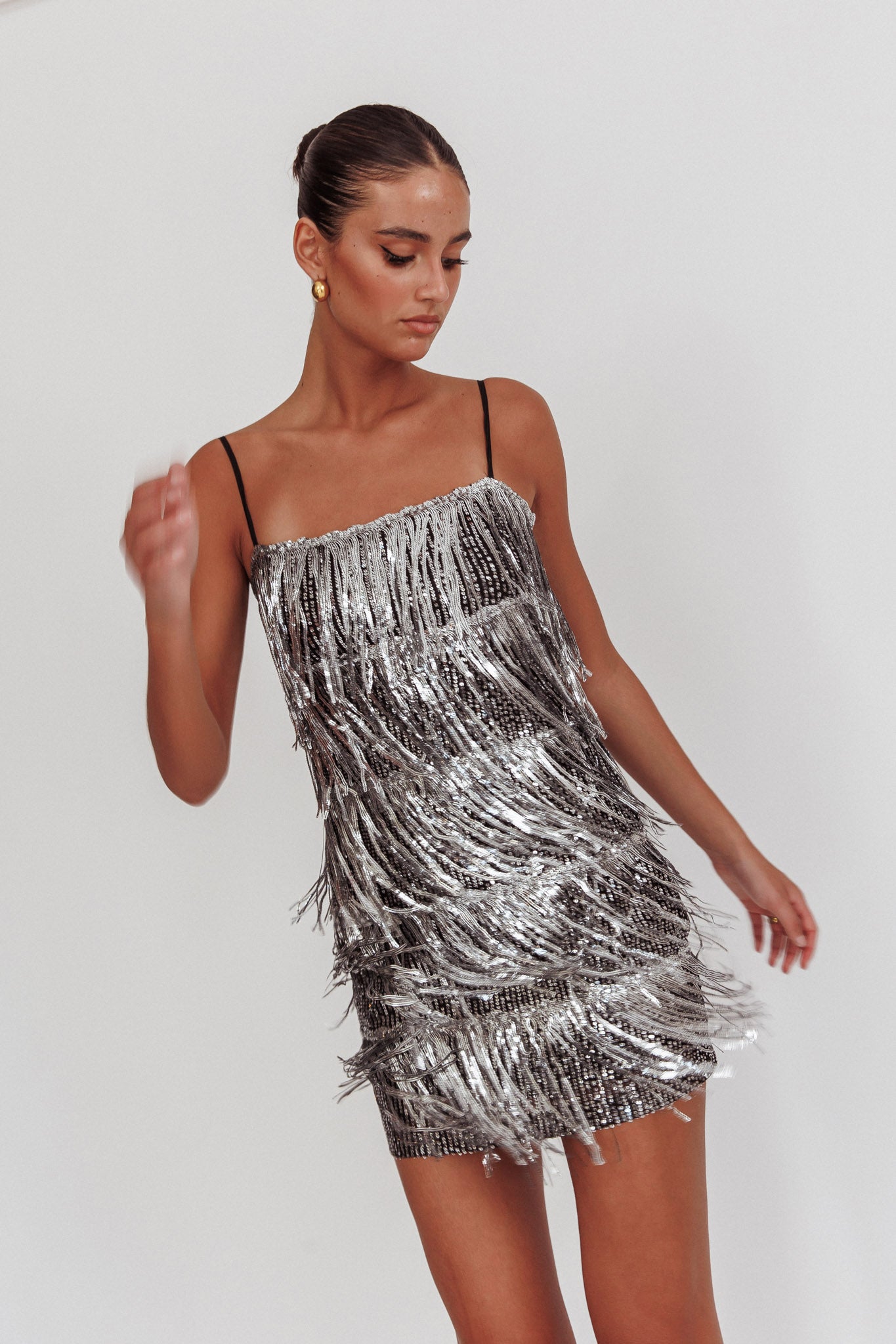 New York Nights Sequin Fringe Mini Dress Black by Selfie Leslie Australia