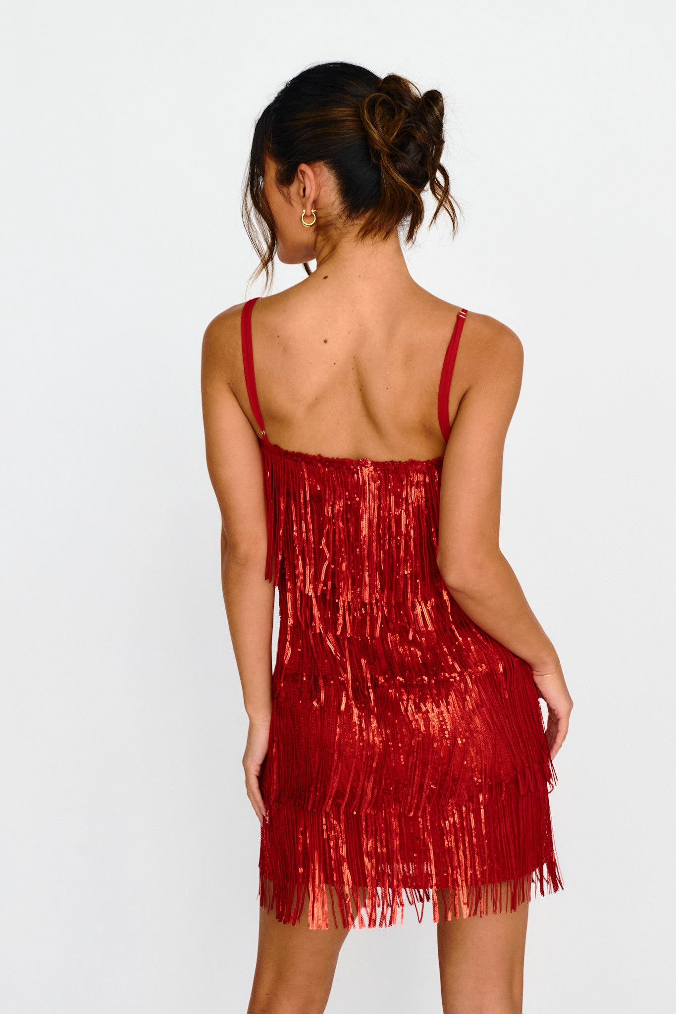 New York Nights Sequin Fringe Mini Dress Red by Selfie Leslie Australia