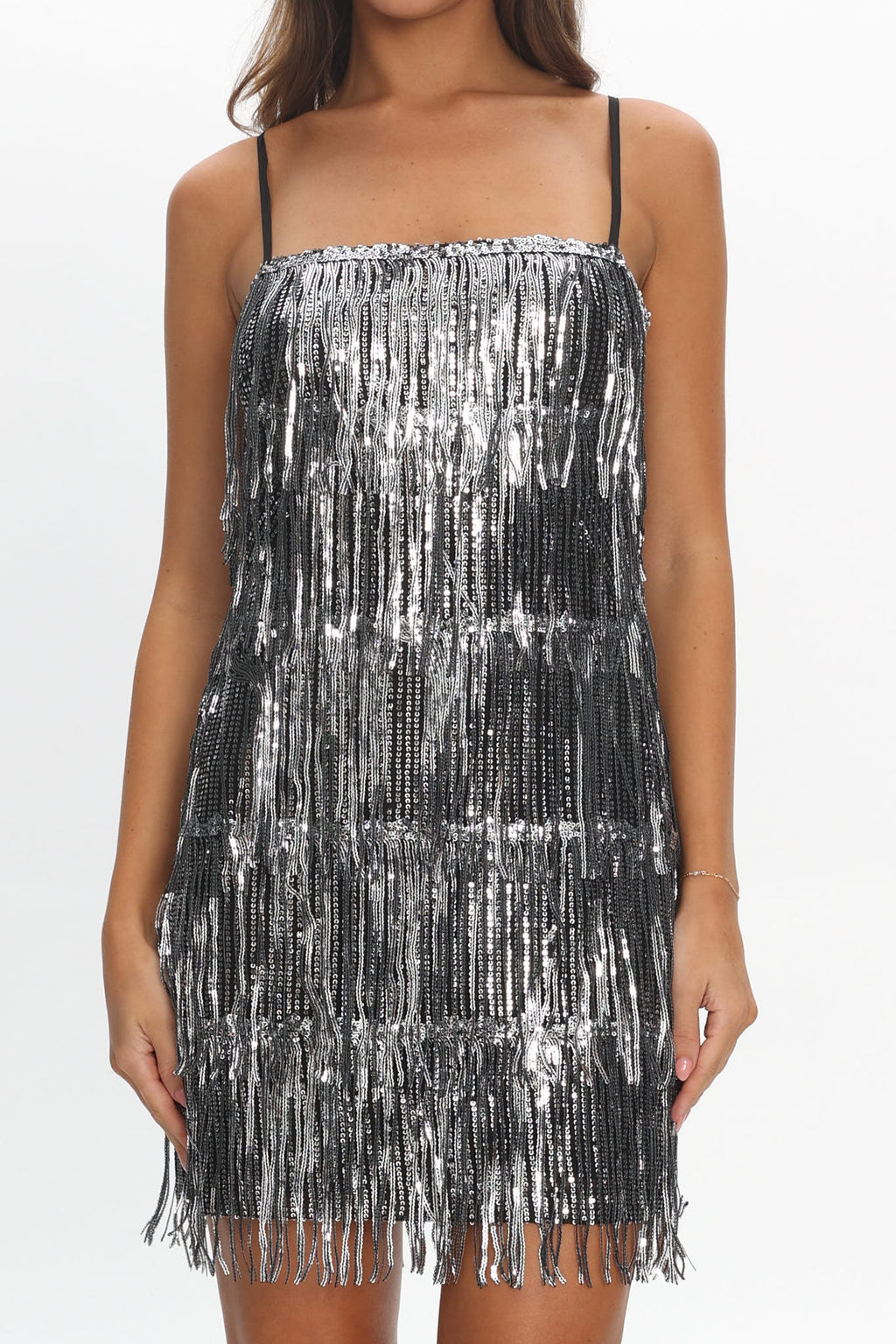 New York Nights Sequin Fringe Mini Dress Black by Selfie Leslie Australia