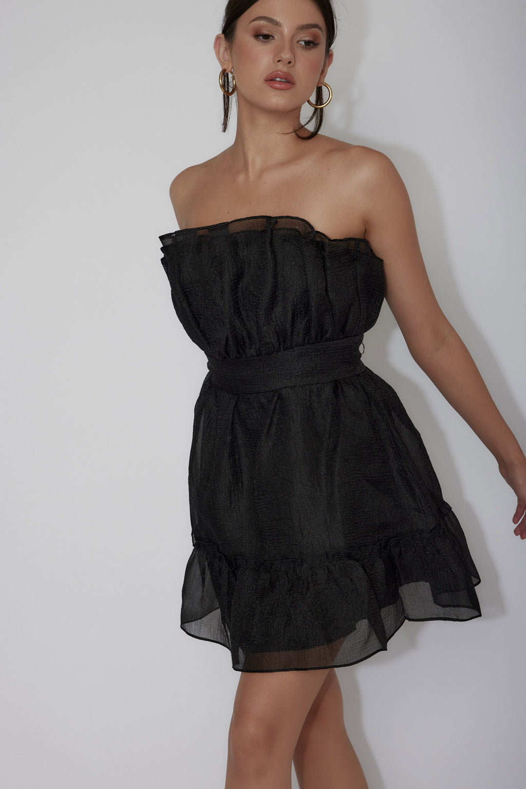 Marisela Strapless Frill Hem Mini Dress Black by Selfie Leslie Australia
