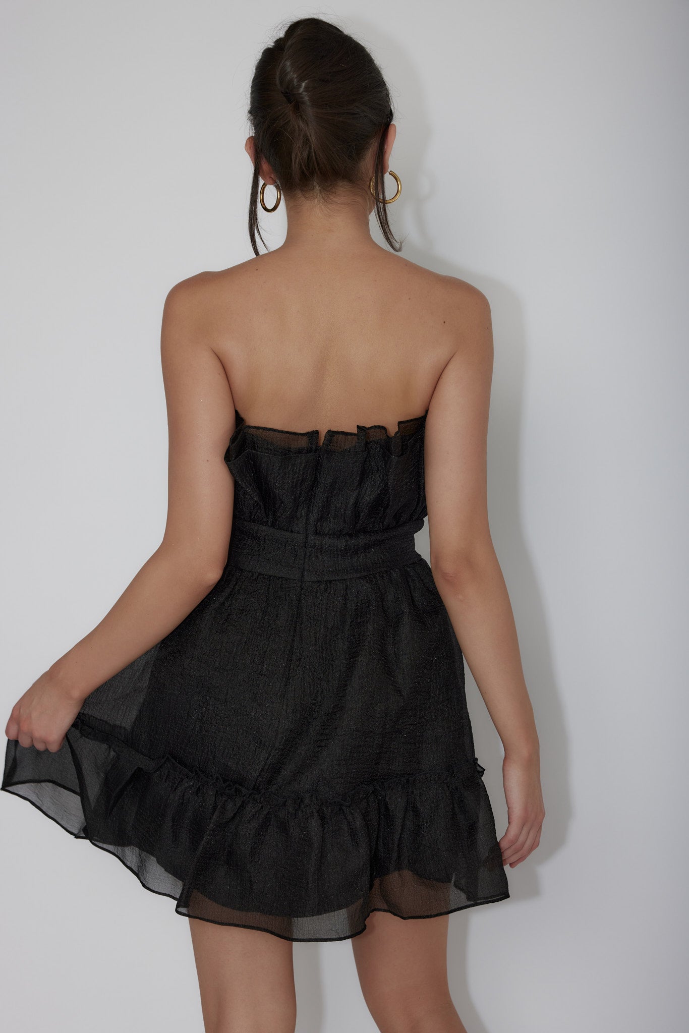 Marisela Strapless Frill Hem Mini Dress Black by Selfie Leslie Australia