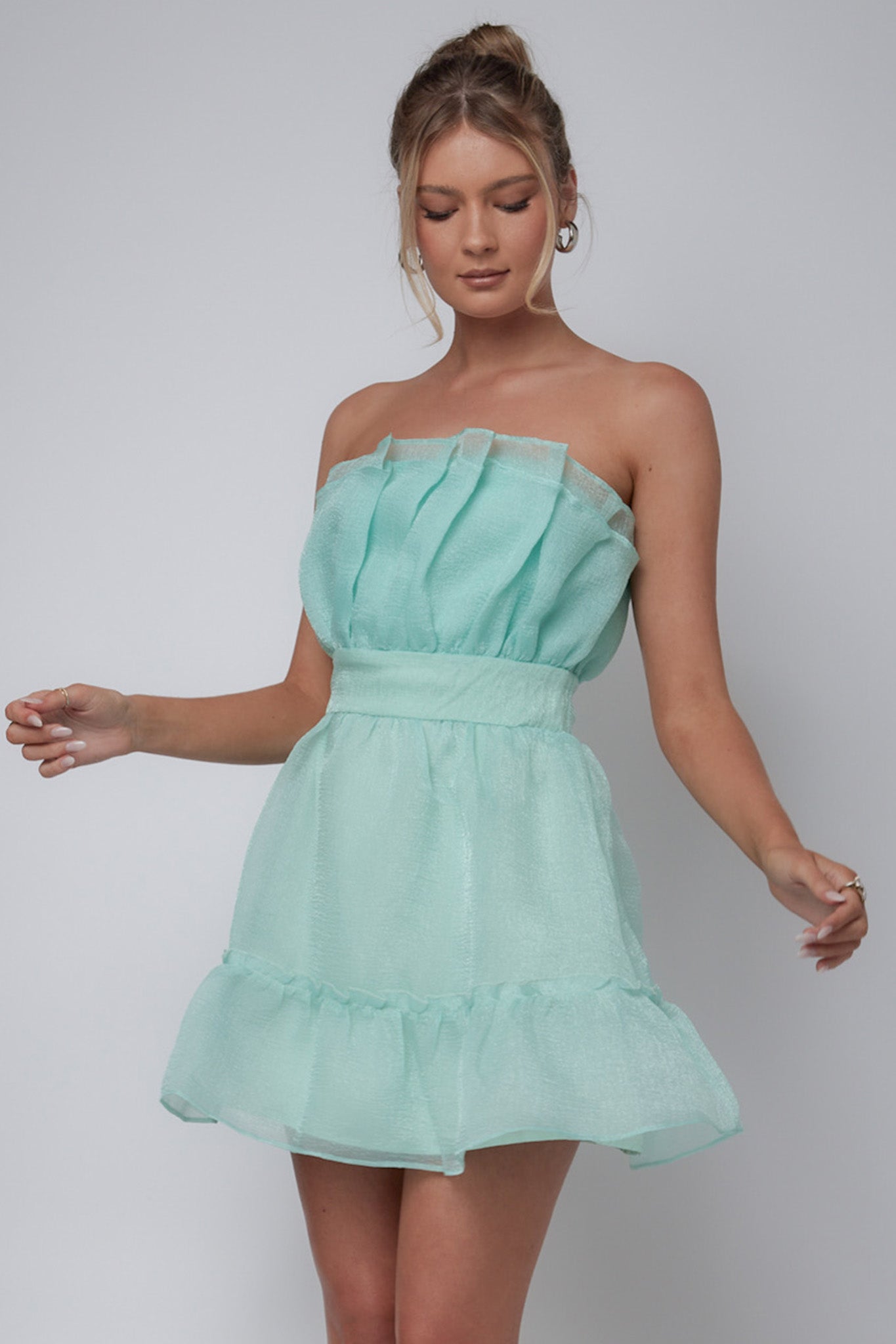 Marisela Strapless Frill Hem Mini Dress Mint by Selfie Leslie Australia